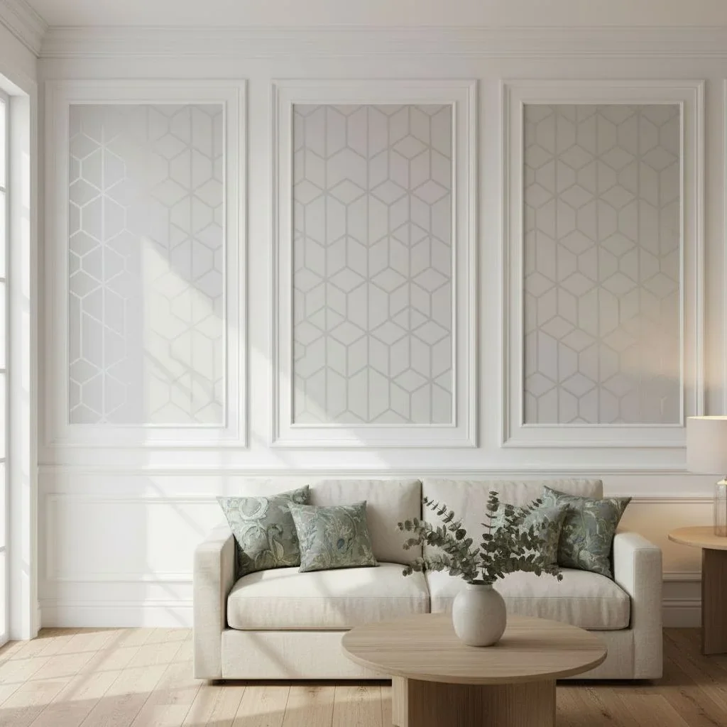 Matte wall with glossy geometric stencil