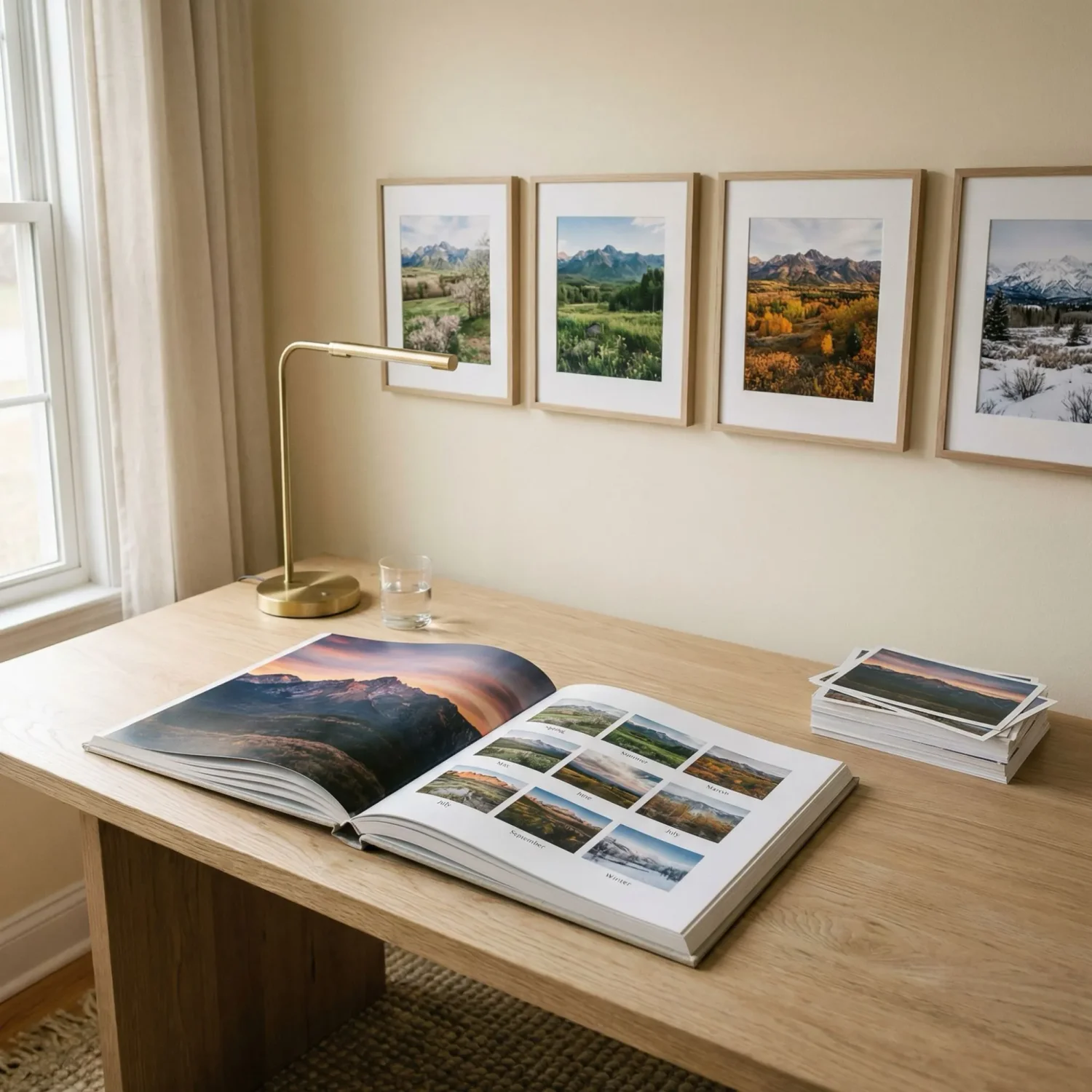 Portfolio year-in-review photo book on desk