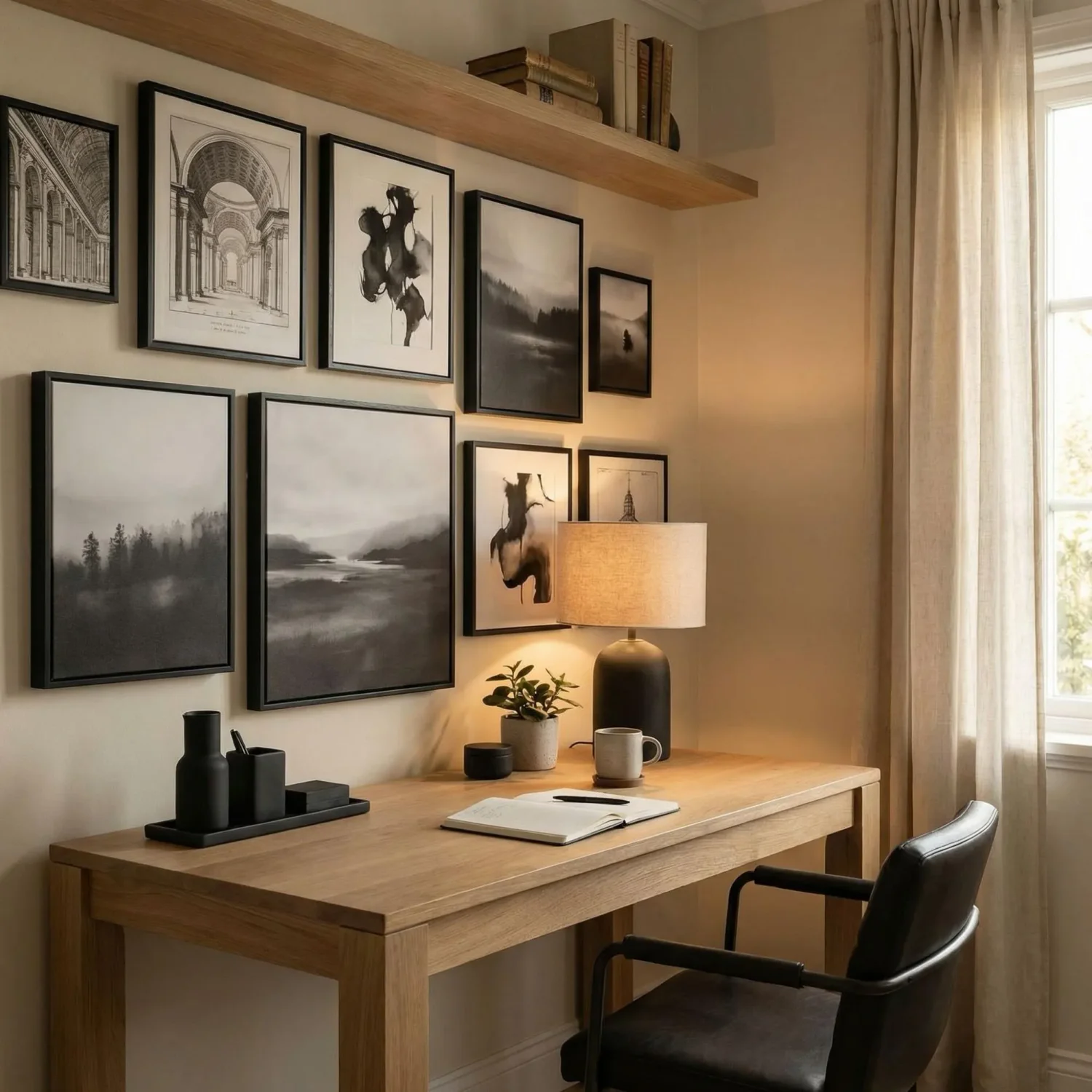 Black and white canvas wall in home office
