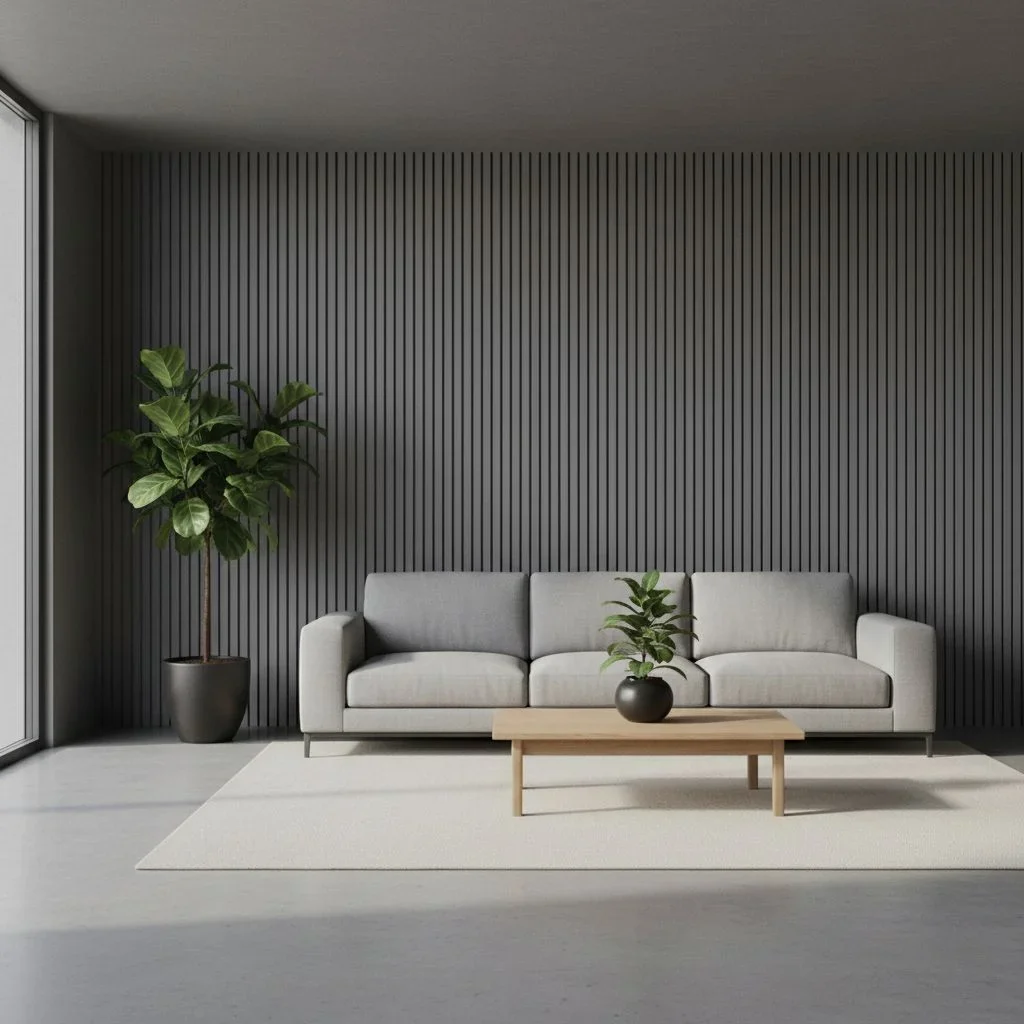 Minimalist accent wall with wood slats