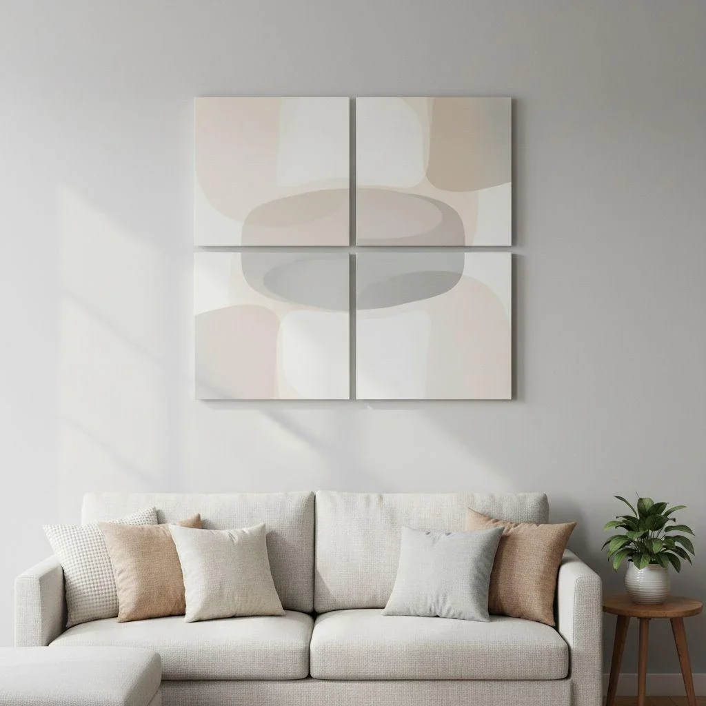 Modern living room with 4-panel canvas wall art