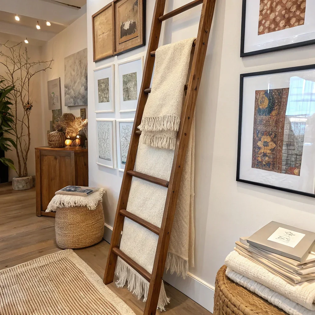 Room featuring smooth glass and lacquer surfaces paired with nubby bouclé textiles, wool throws, and natural materials like rattan and linen for layered depth.