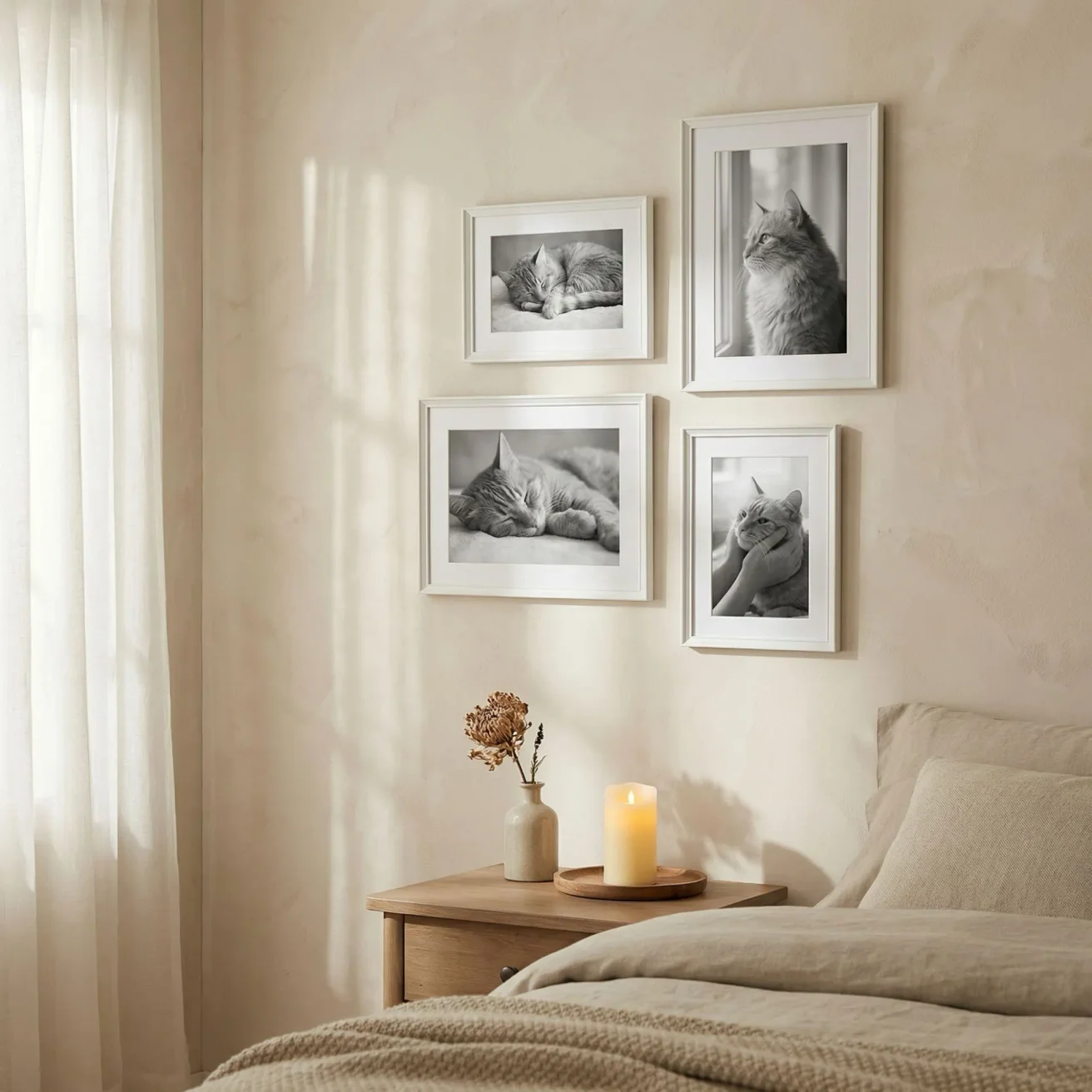 Black and white cat memorial framed photo wall