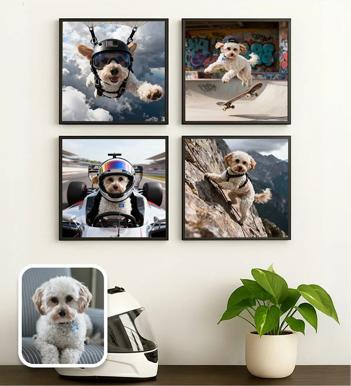 AI dog extreme sports photos