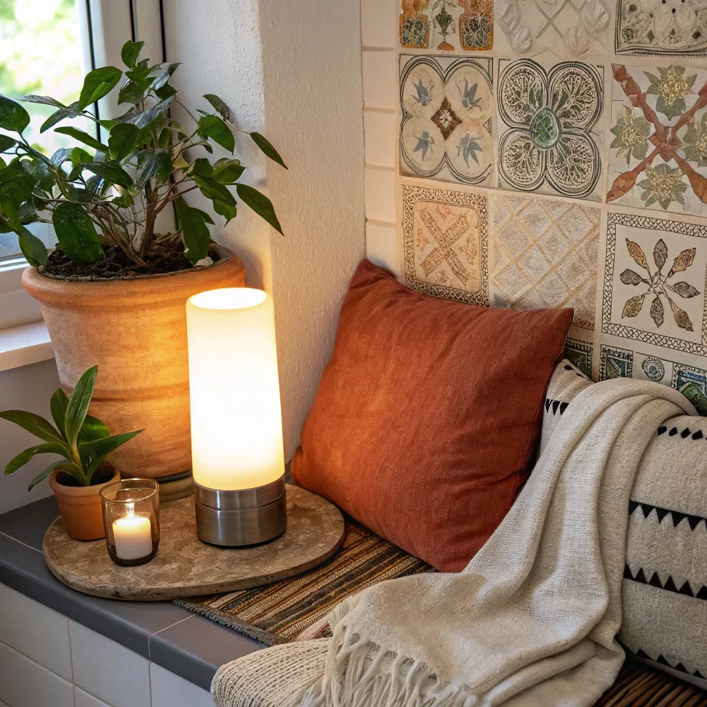 Small updates like greenery and lighting, even in small nook areas, can completely change a room’s atmosphere.