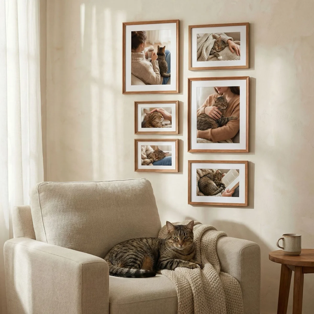 Cozy cat cuddle moments in framed wall photos
