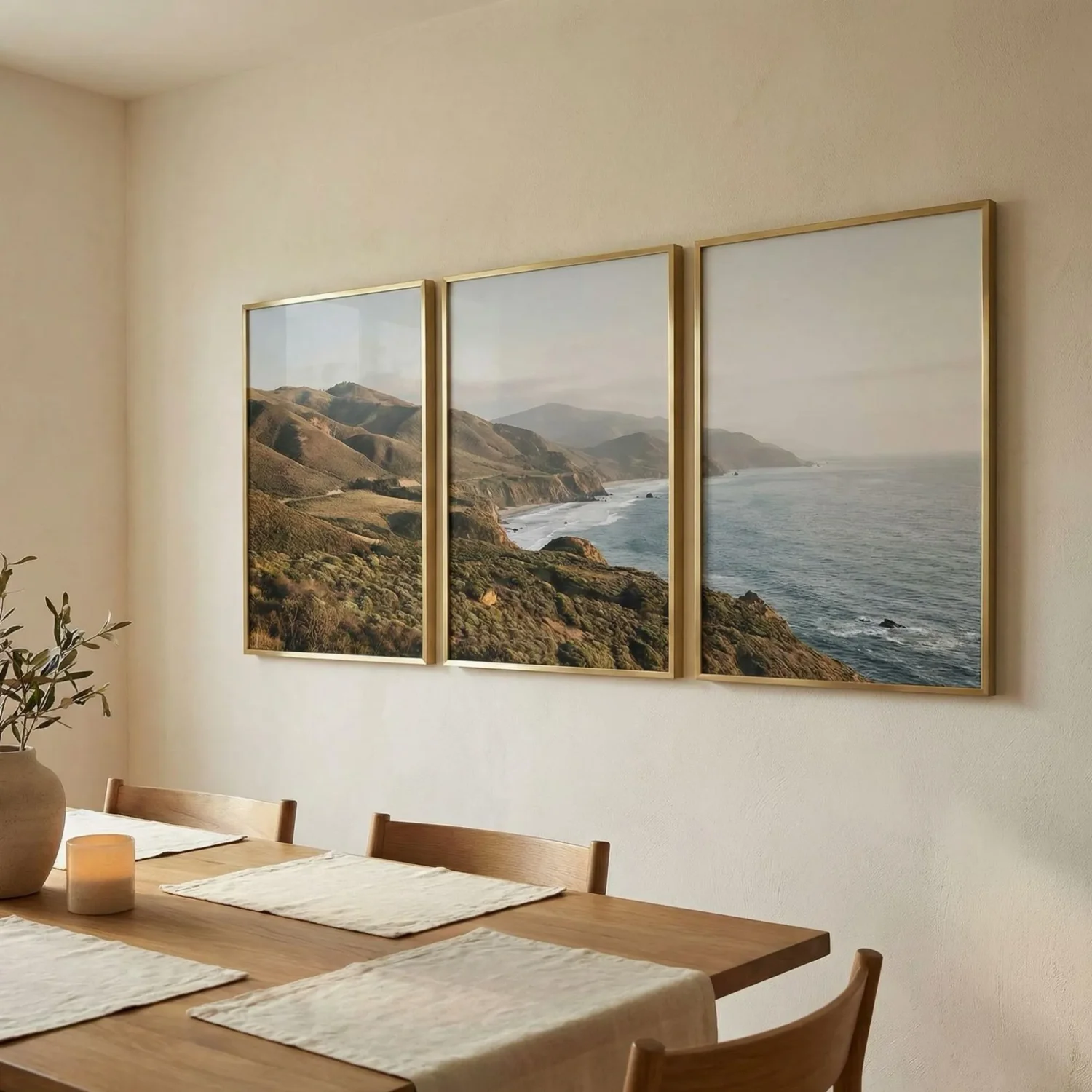 Dining room panoramic triptych framed photo wall