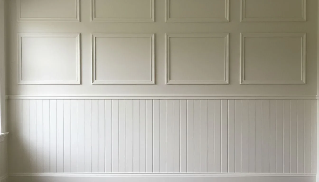 Faux shiplap and beadboard cottage wall details
