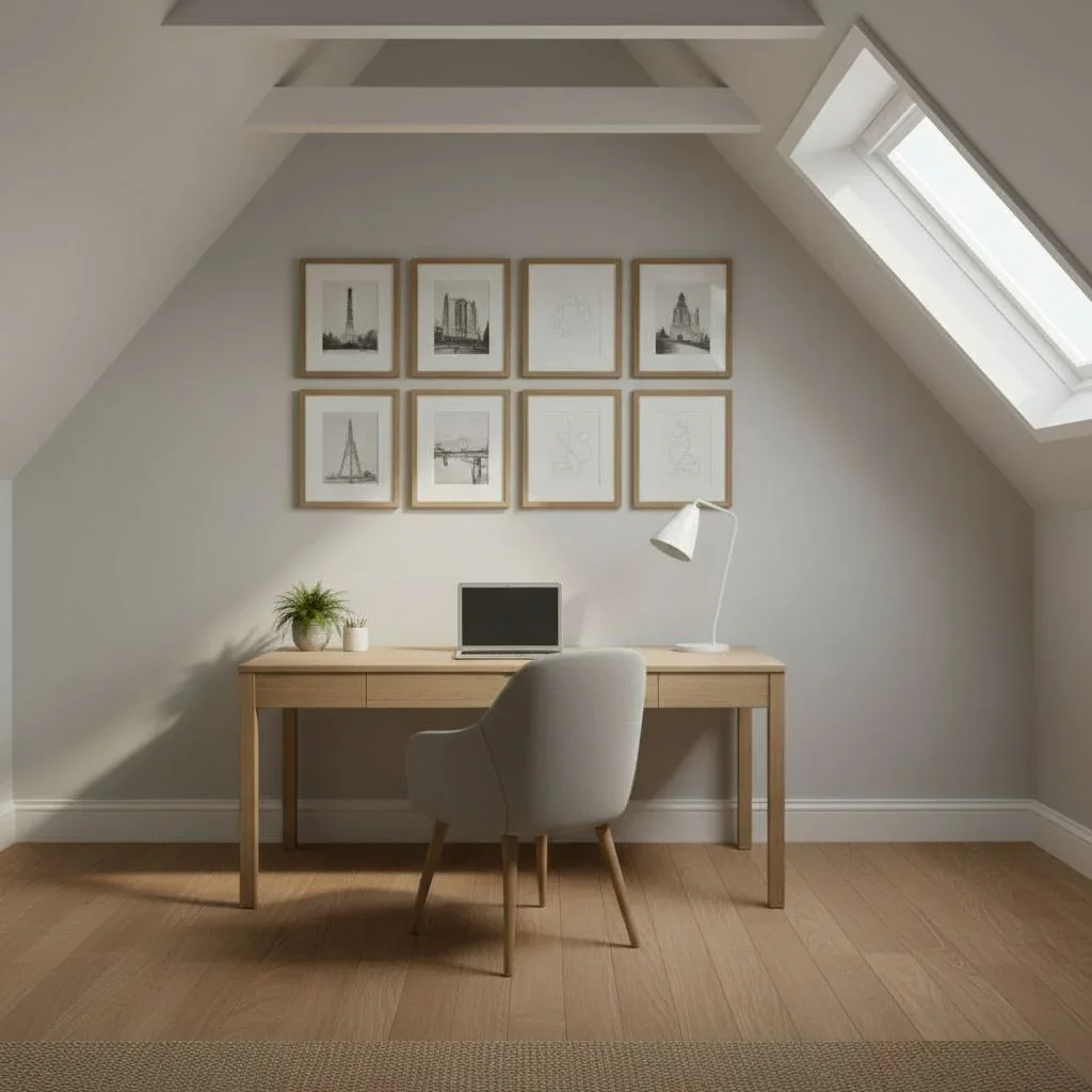 Horizontal art row in attic home office