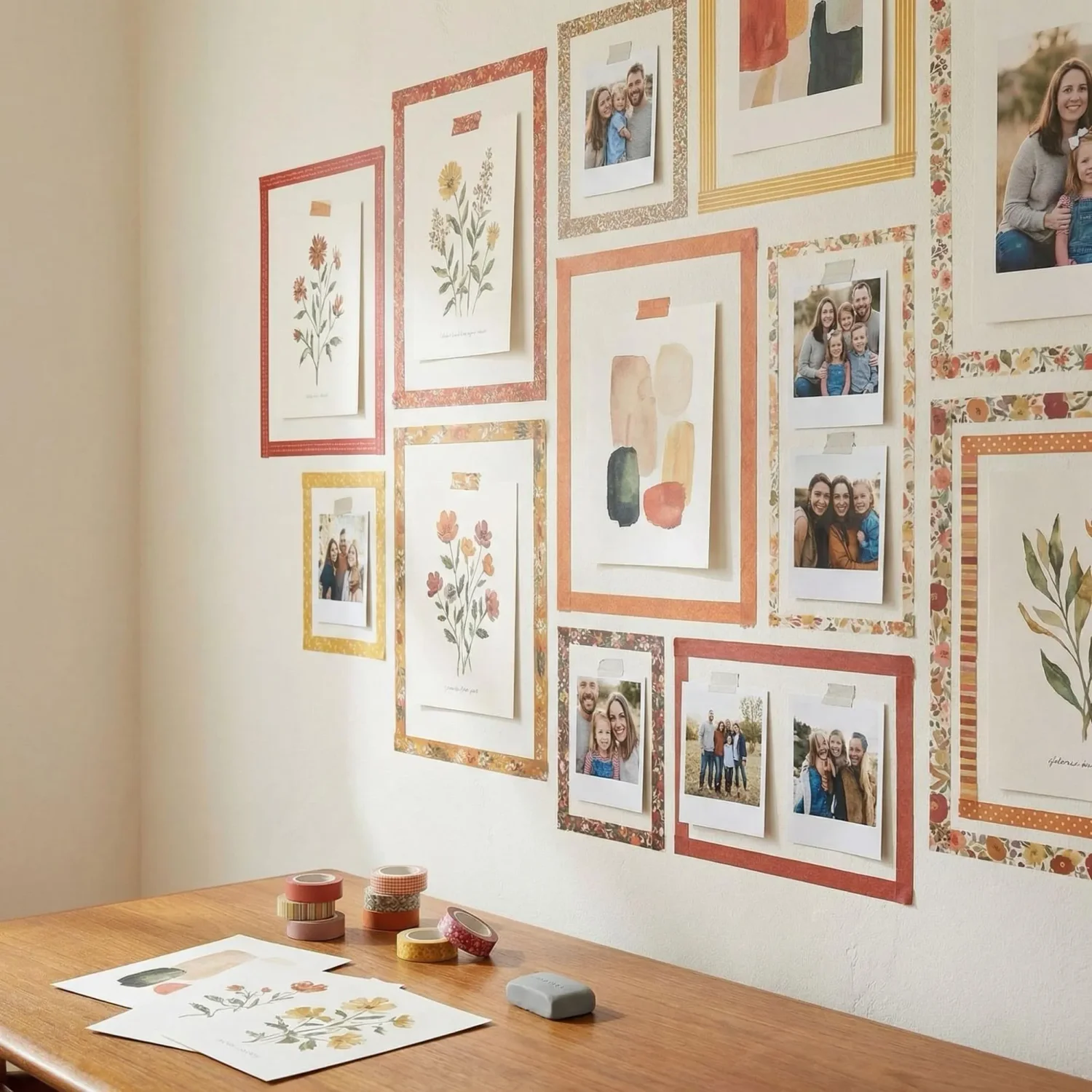 Washi tape photo borders wall decor ideas
