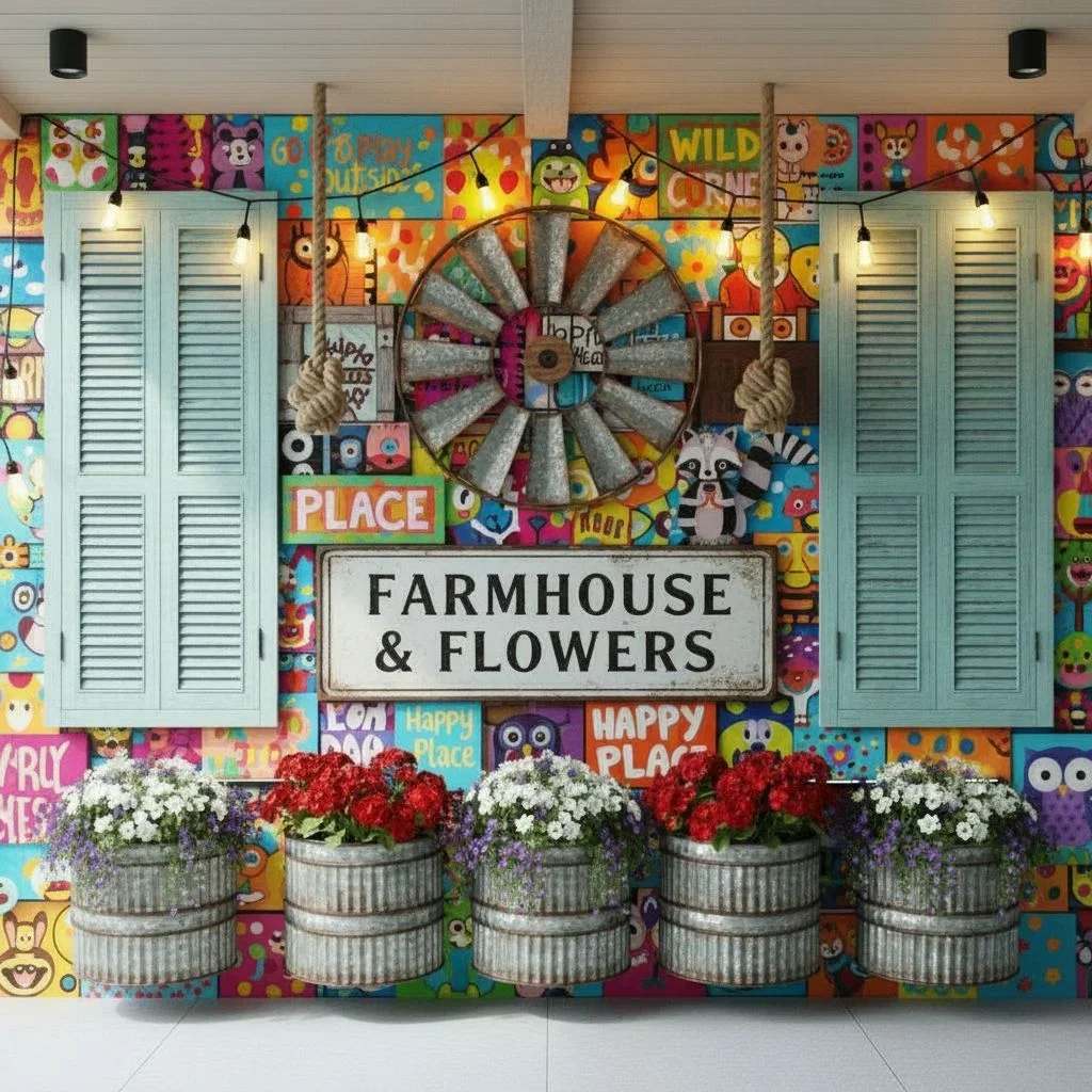 Coastal living room with driftwood and maple frames