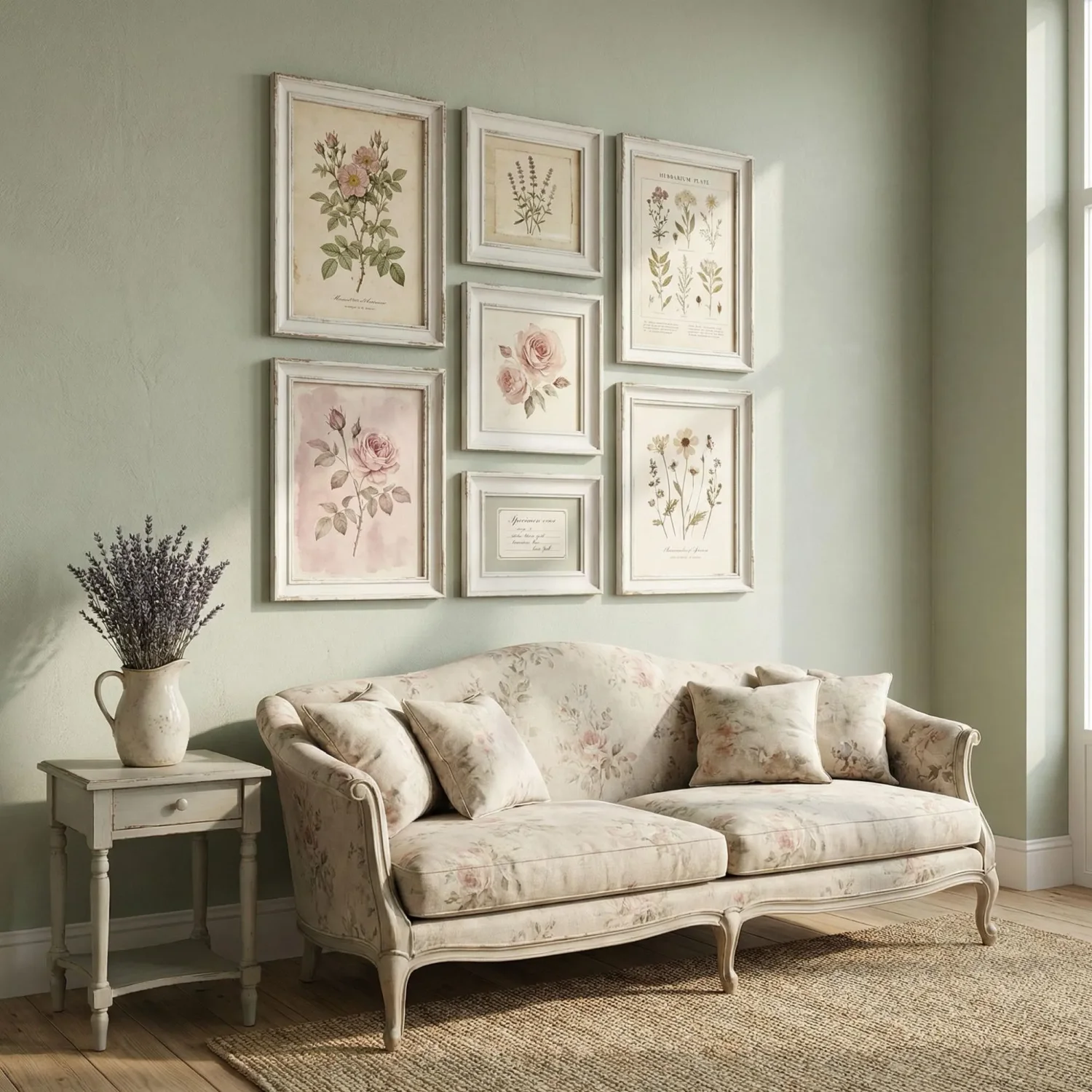 Cottagecore living room vintage botanical framed art