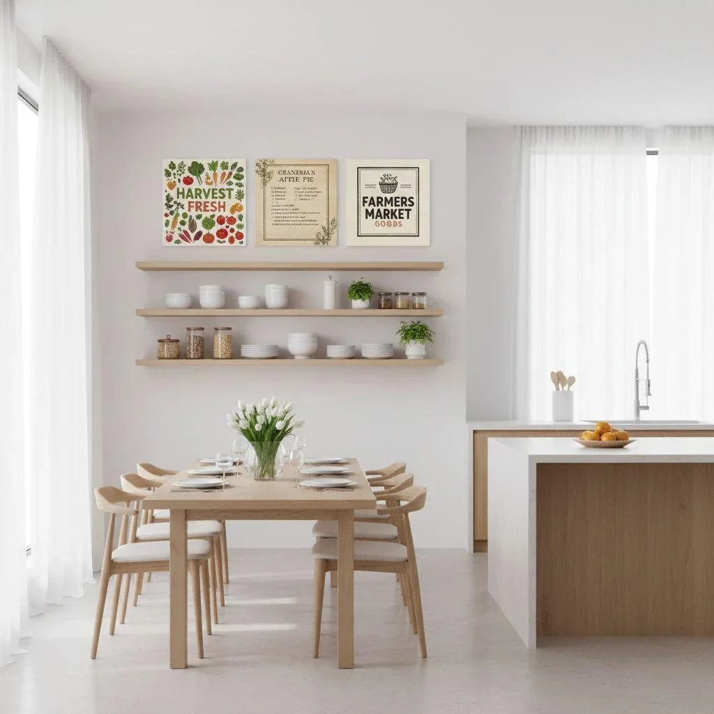 Farm-to-table canvas art in a modern kitchen