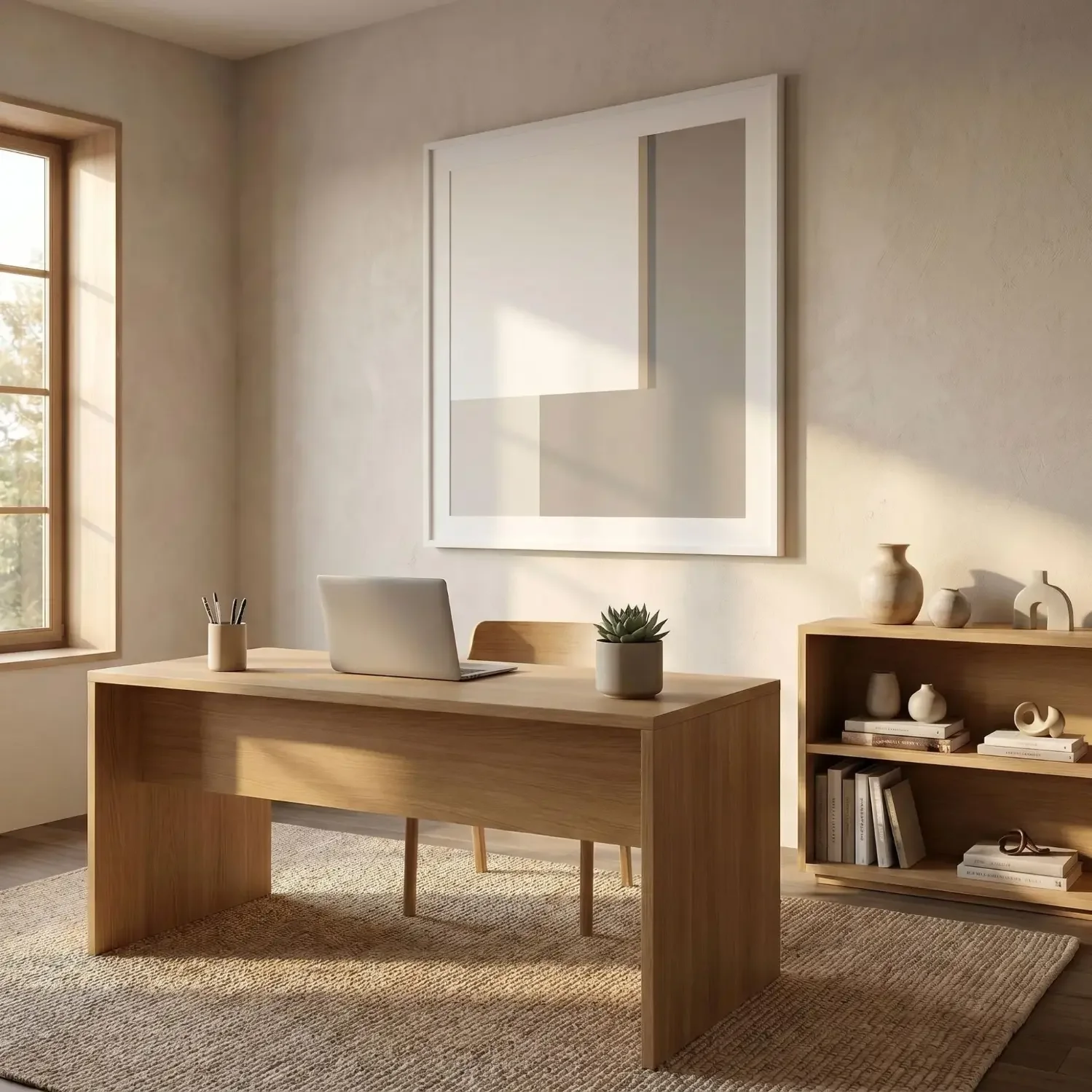Minimalist abstract art in modern home office