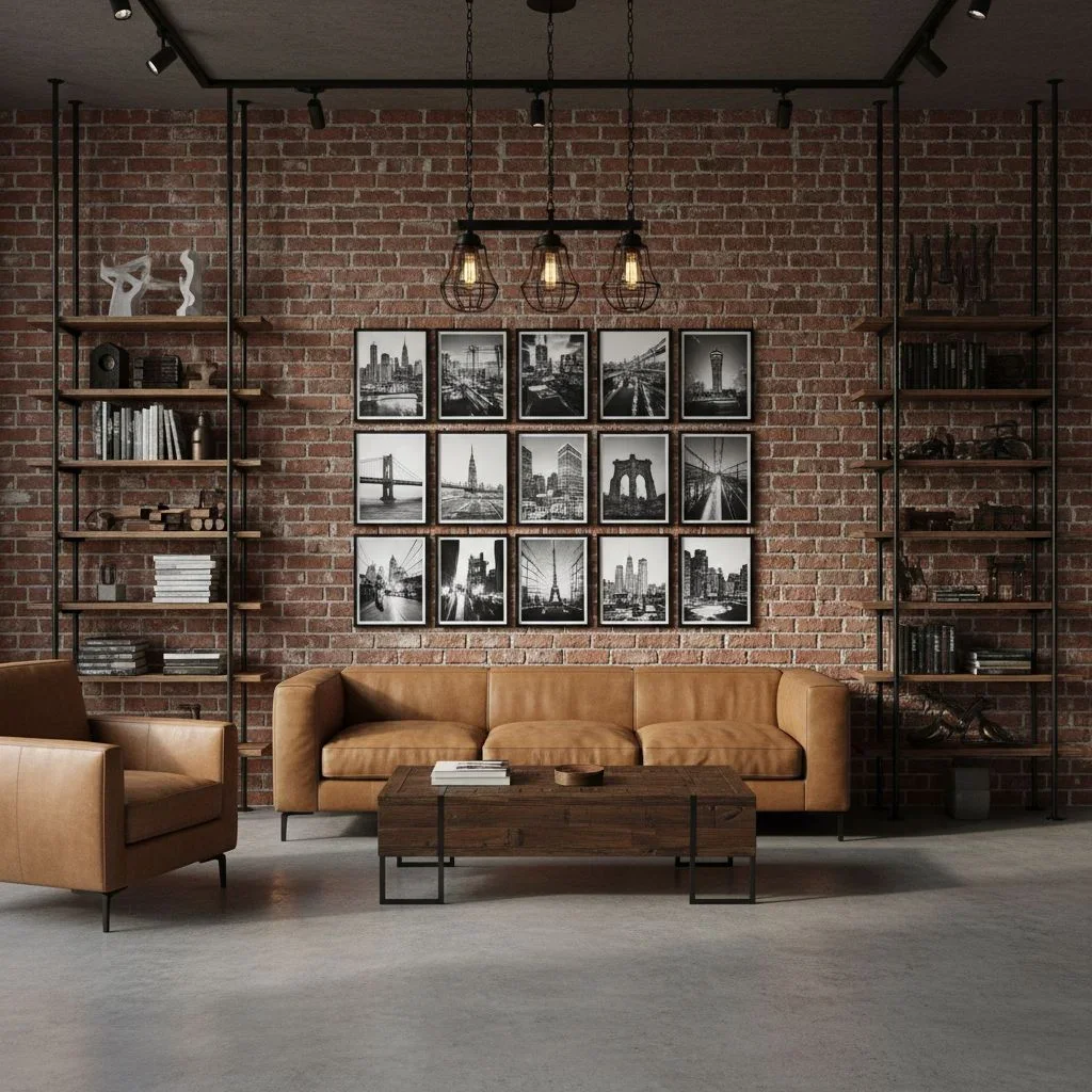 Industrial loft with cityscape Mixtiles grid
