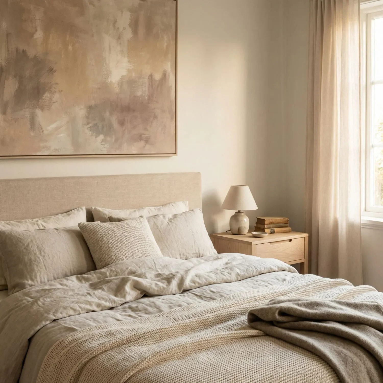 Bedroom canvas art in soothing neutral tones