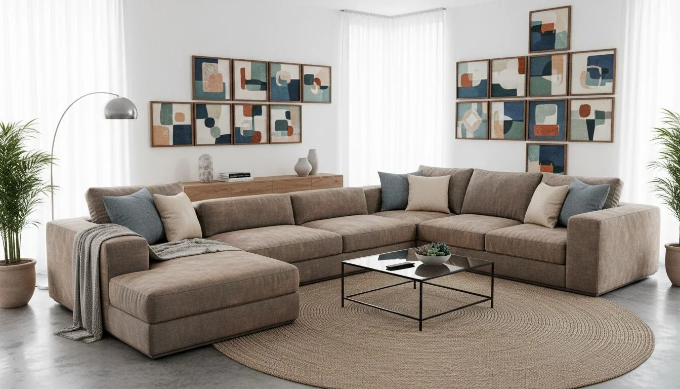 L-shaped art cluster above large sectional