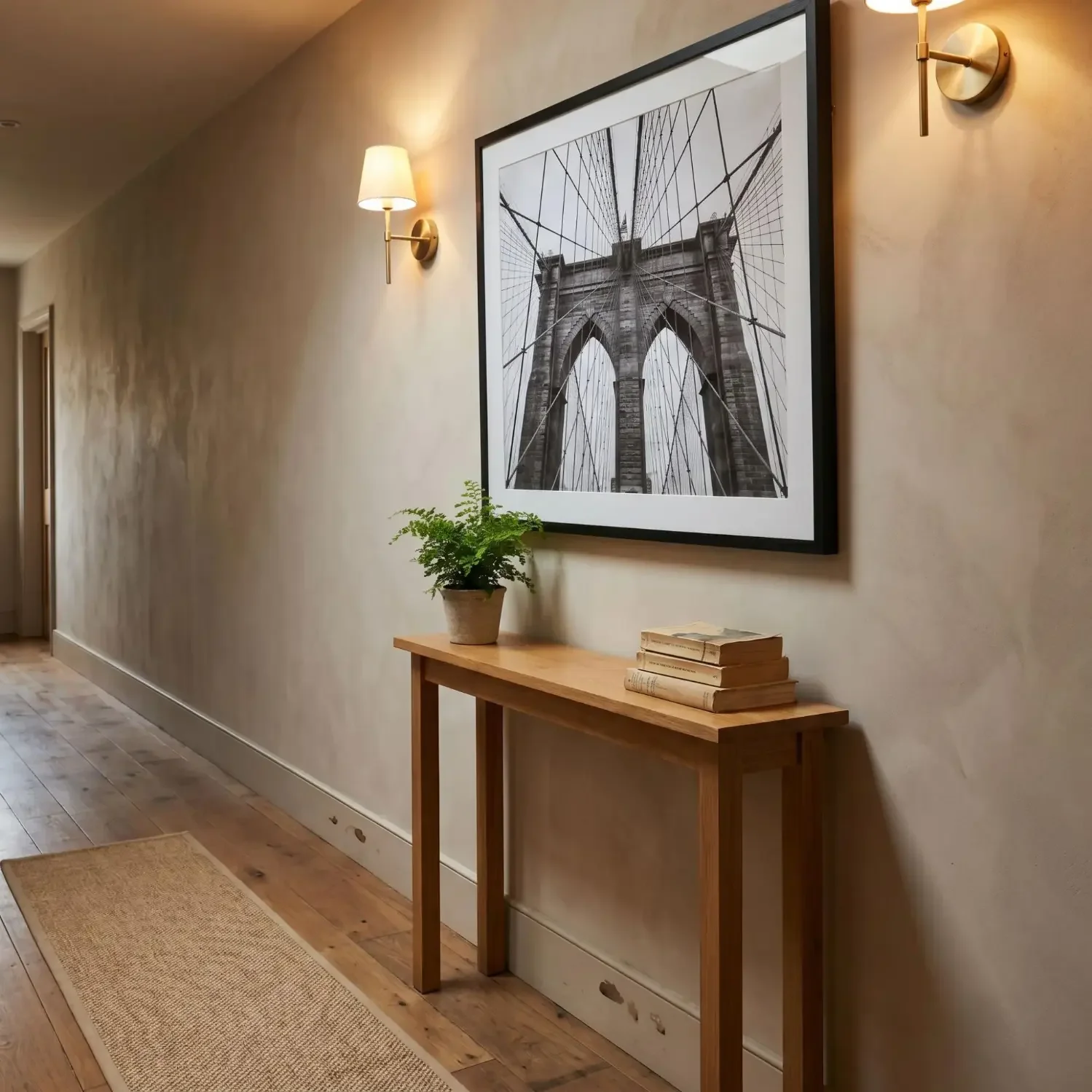 Brooklyn Bridge black and white framed photo hallway