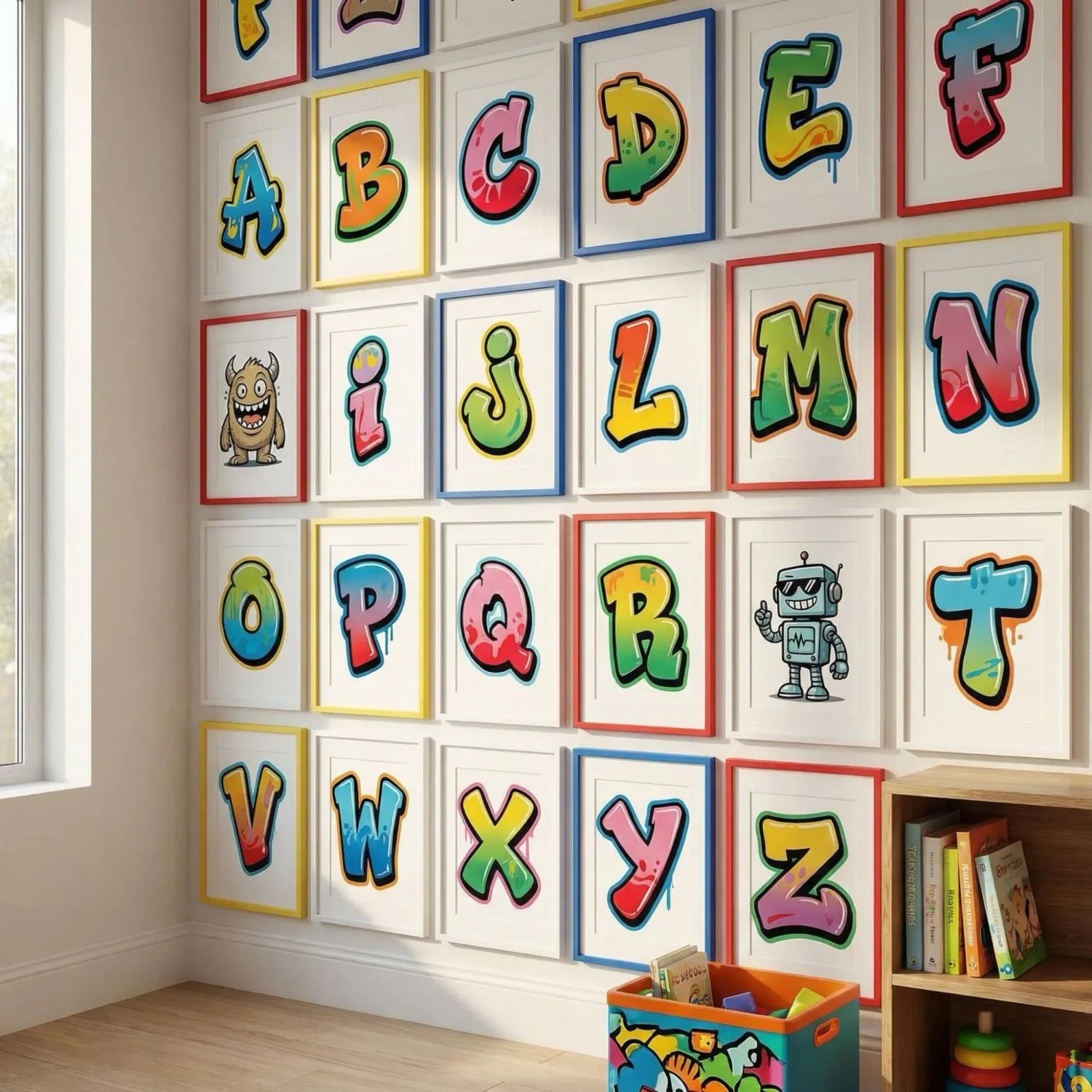 Kids room alphabet graffiti framed pictures wall