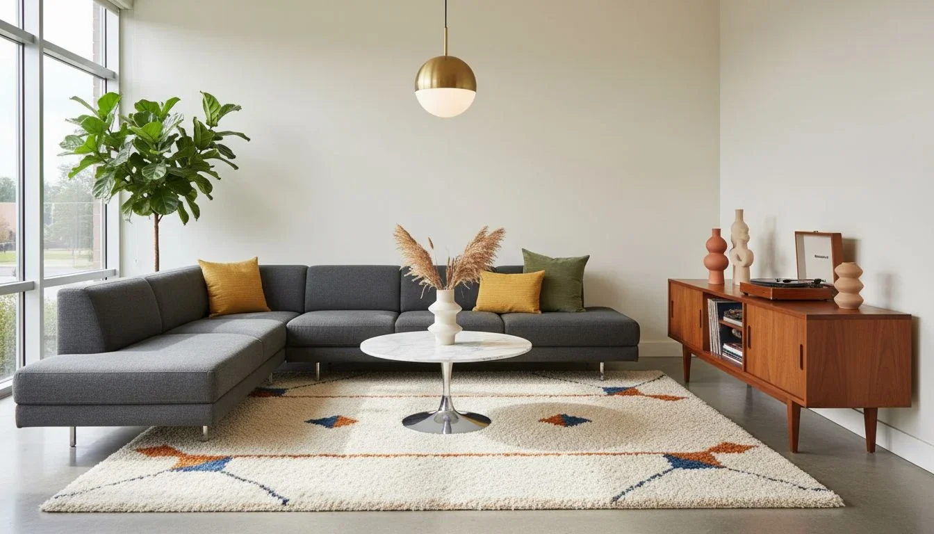 Mid-century modern living room with sleek furniture