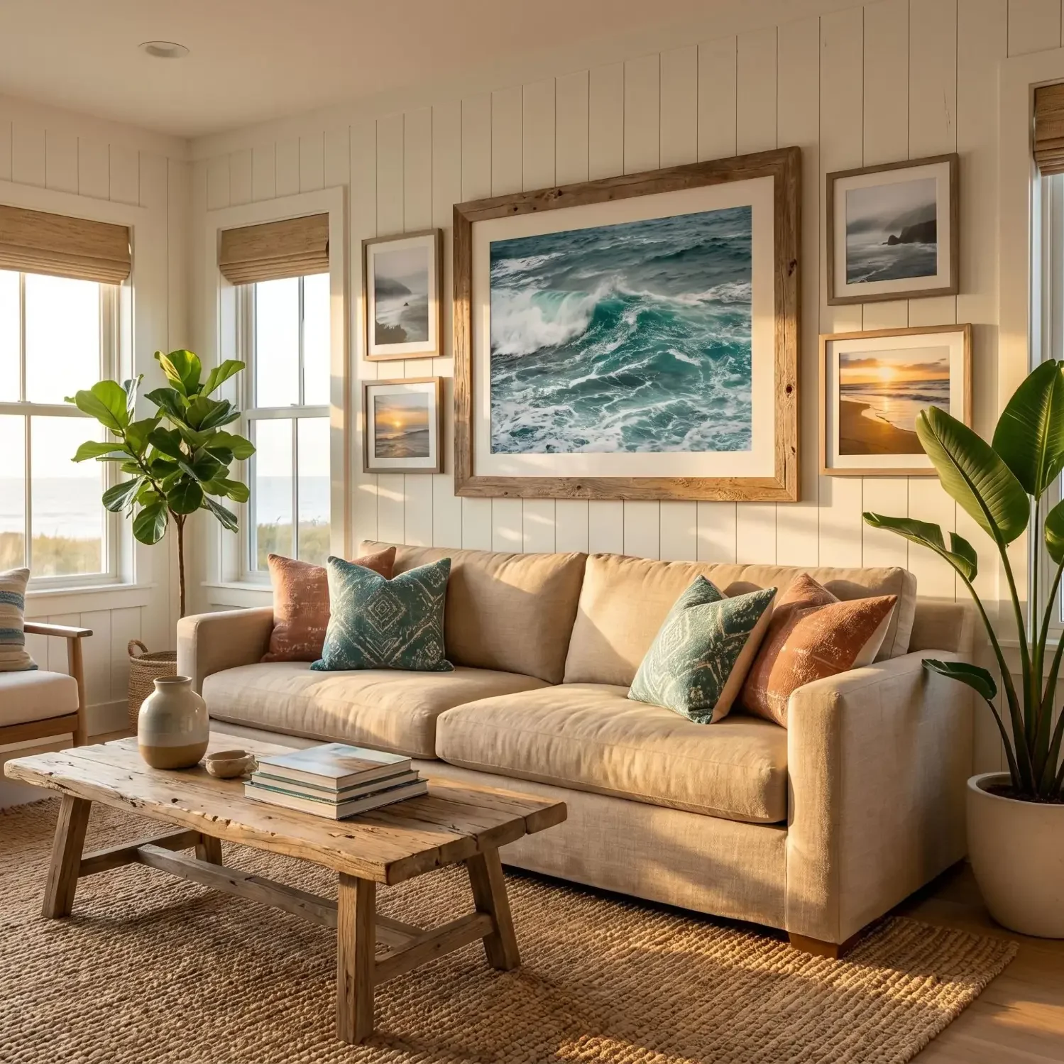 Ocean seascape framed photo in coastal living room
