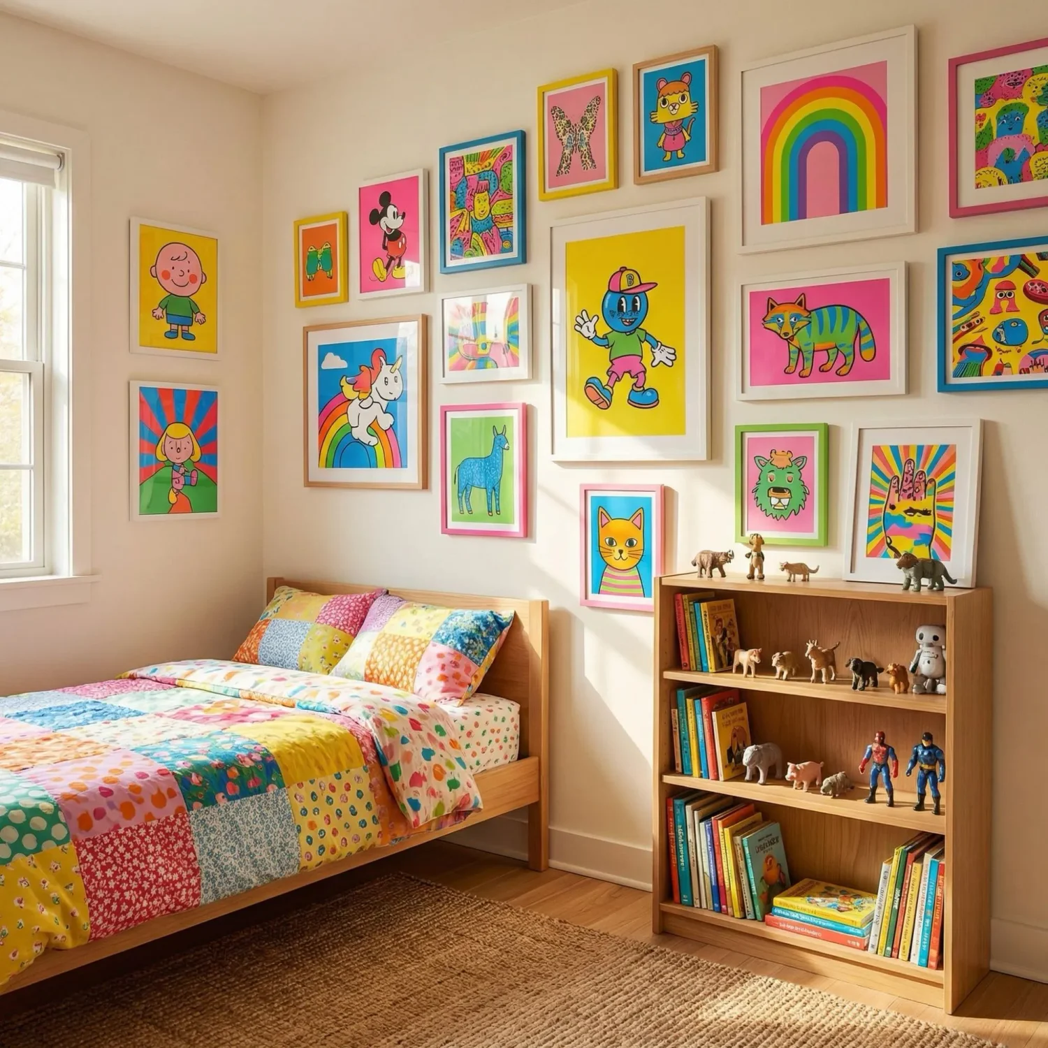Colorful pop art framed pictures in kids room