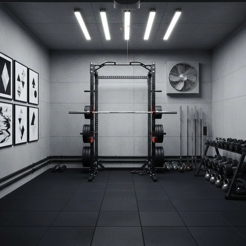 Durable and bright garage gym decor