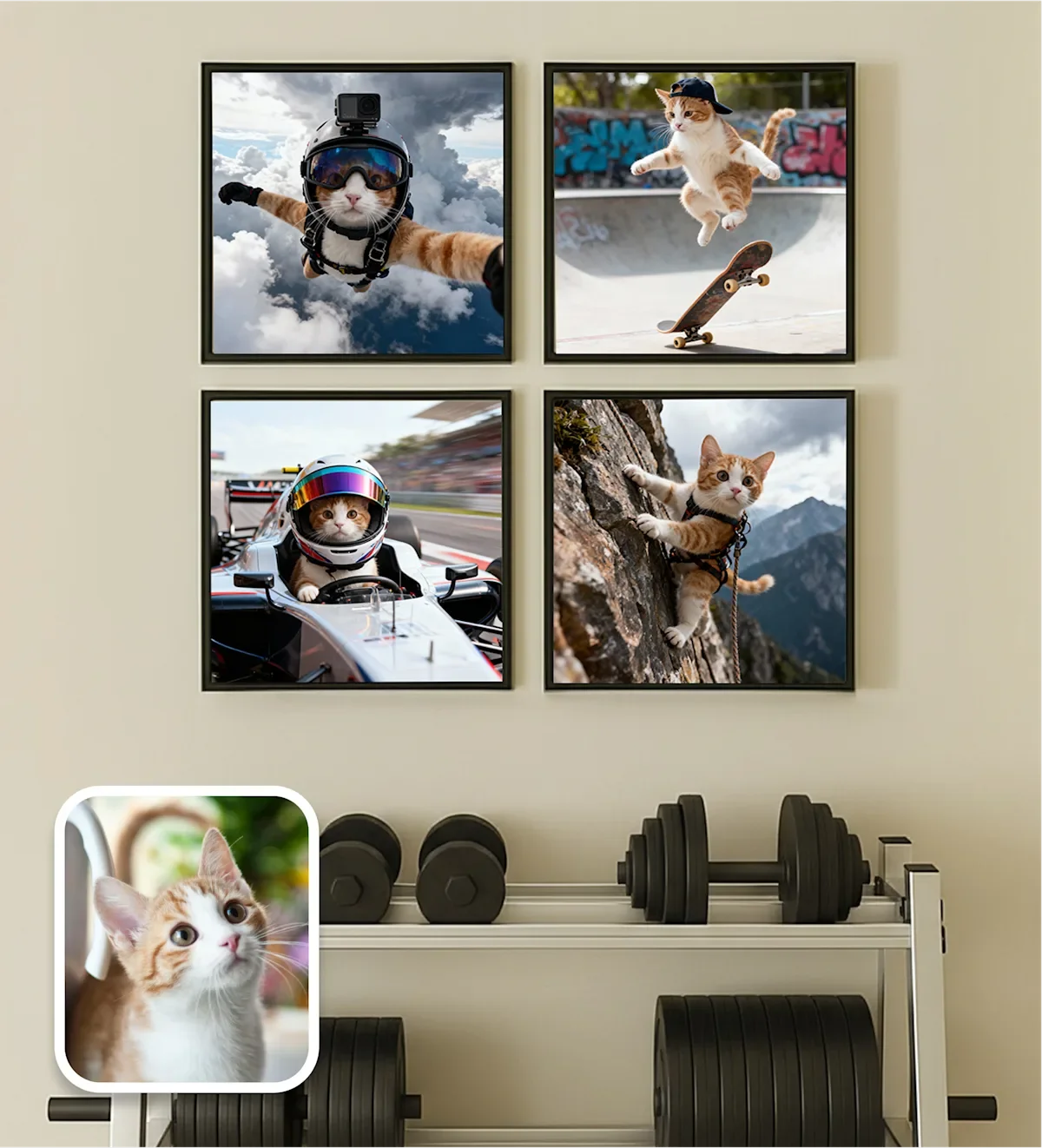 AI photos of a cat doing extreme sports
