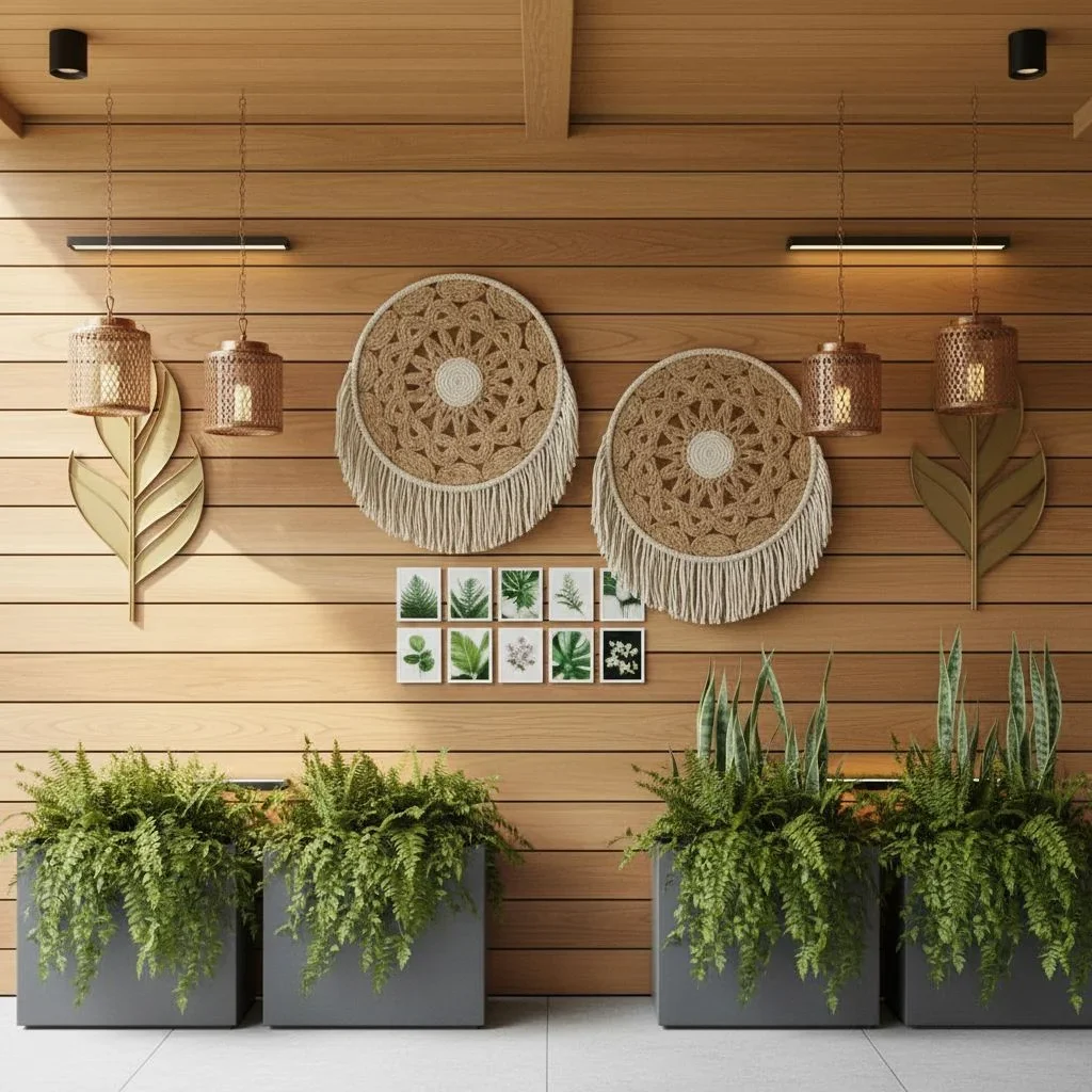 Boho botanical style outdoor wall