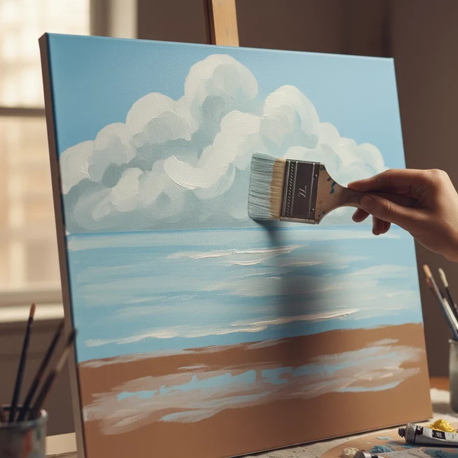 adding clouds and highlights to seascape with wide brush