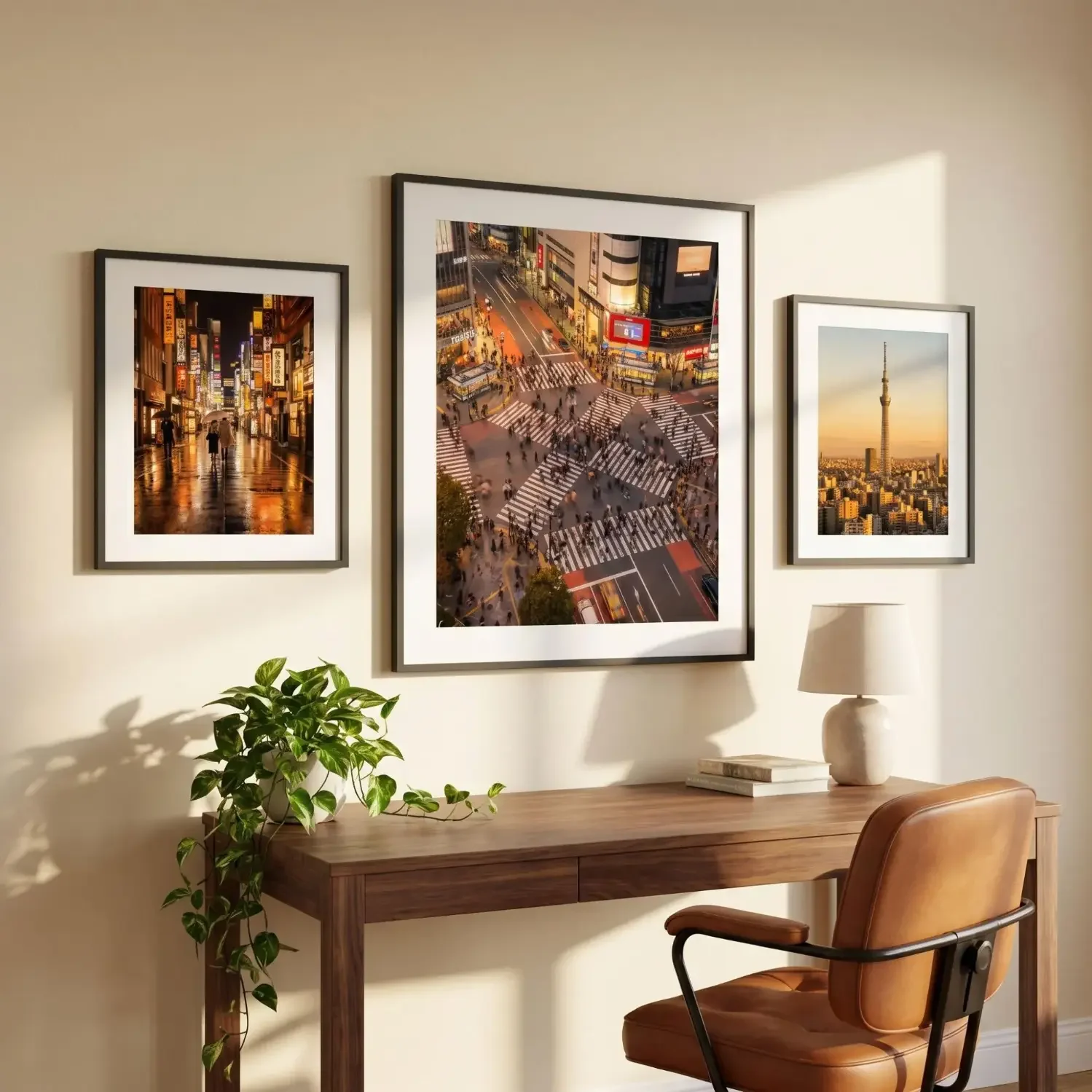 Tokyo skyline framed photos in home office