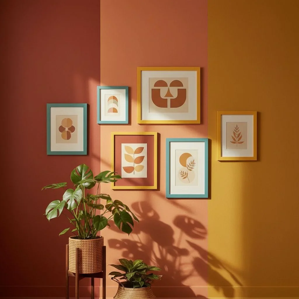 1970s wall colors and woven decor details