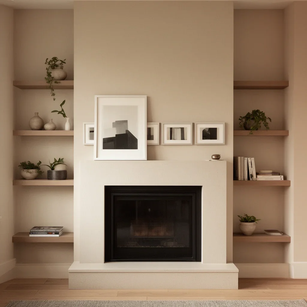  Fireplace with floating shelves
