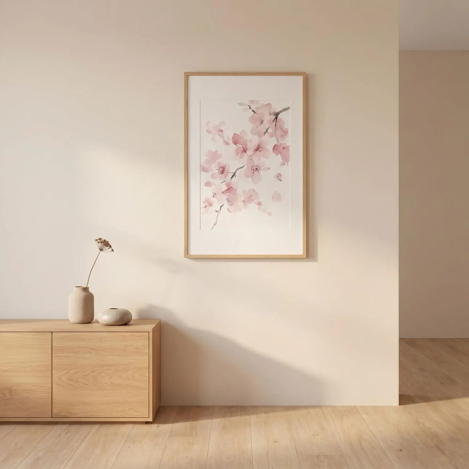 Minimalist cherry blossom branch art Scandi decor