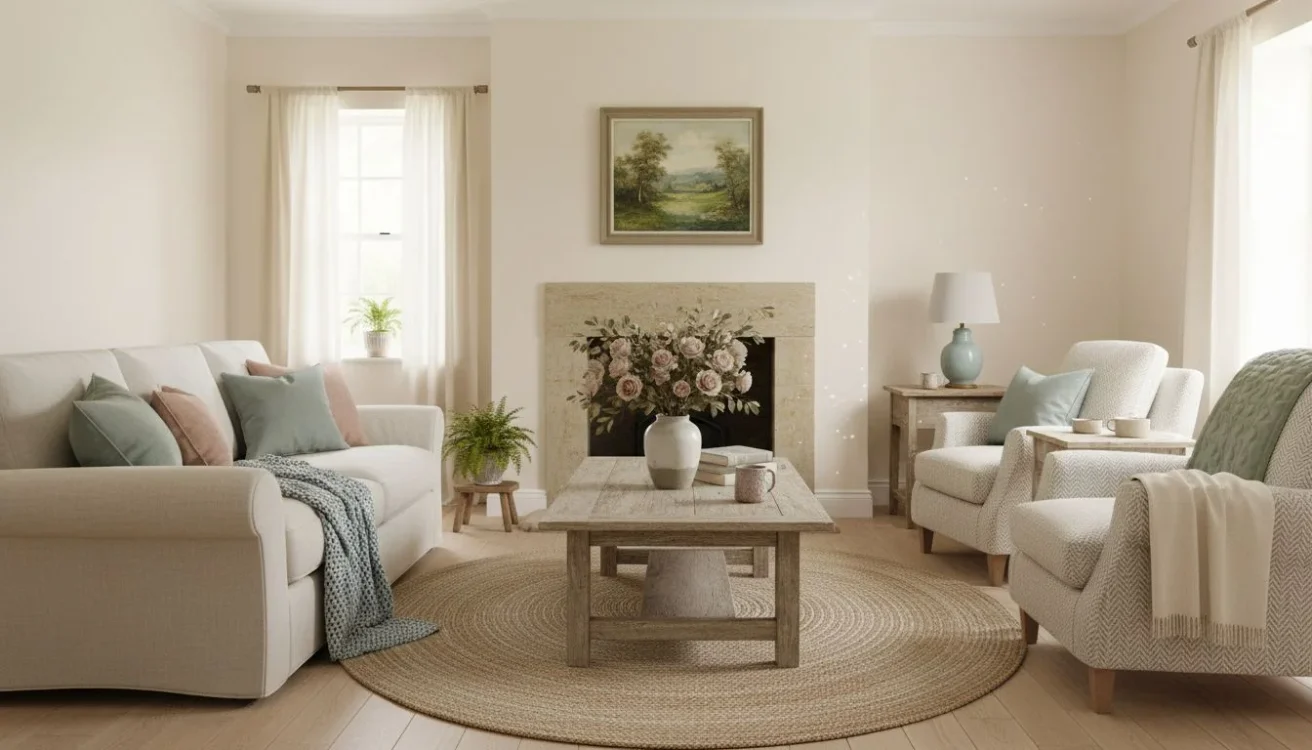 Cottage living room with soft colors