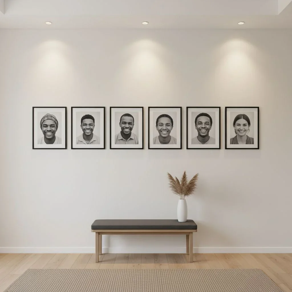Chic entryway with portrait row