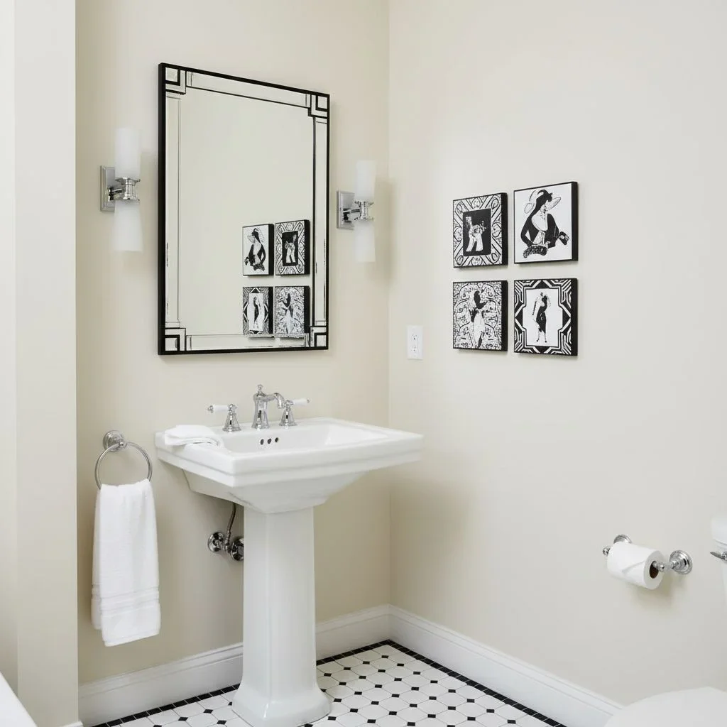 Classic 1930s bathroom with black-and-white tile