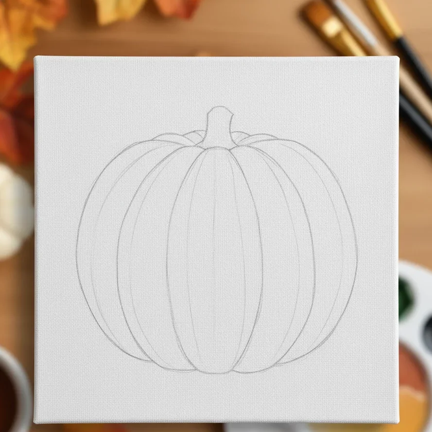 pencil outlines pumpkin sketch on fresh canvas