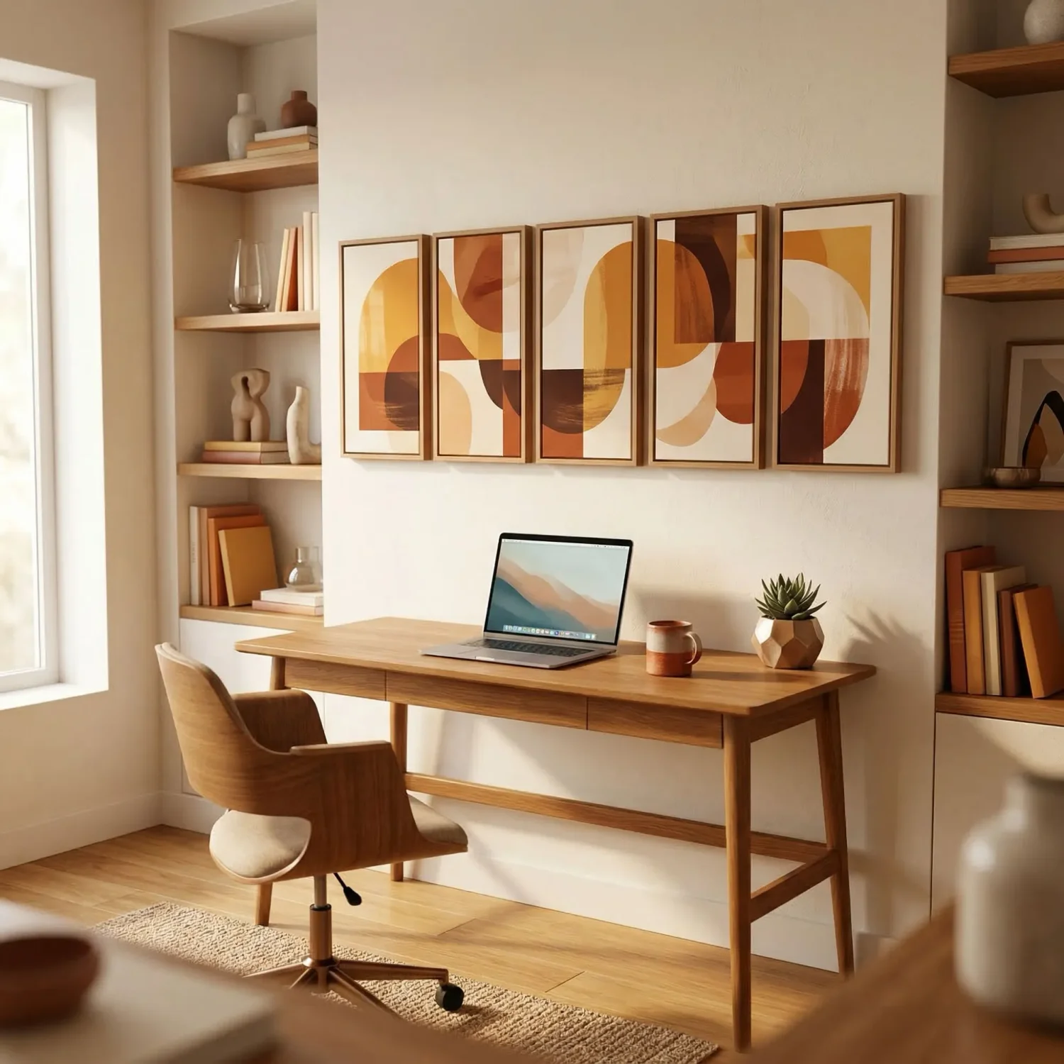 Abstract 5 piece wall art in modern home office