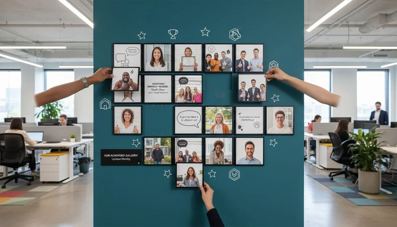 Employee Recognition Wall with pictured frames