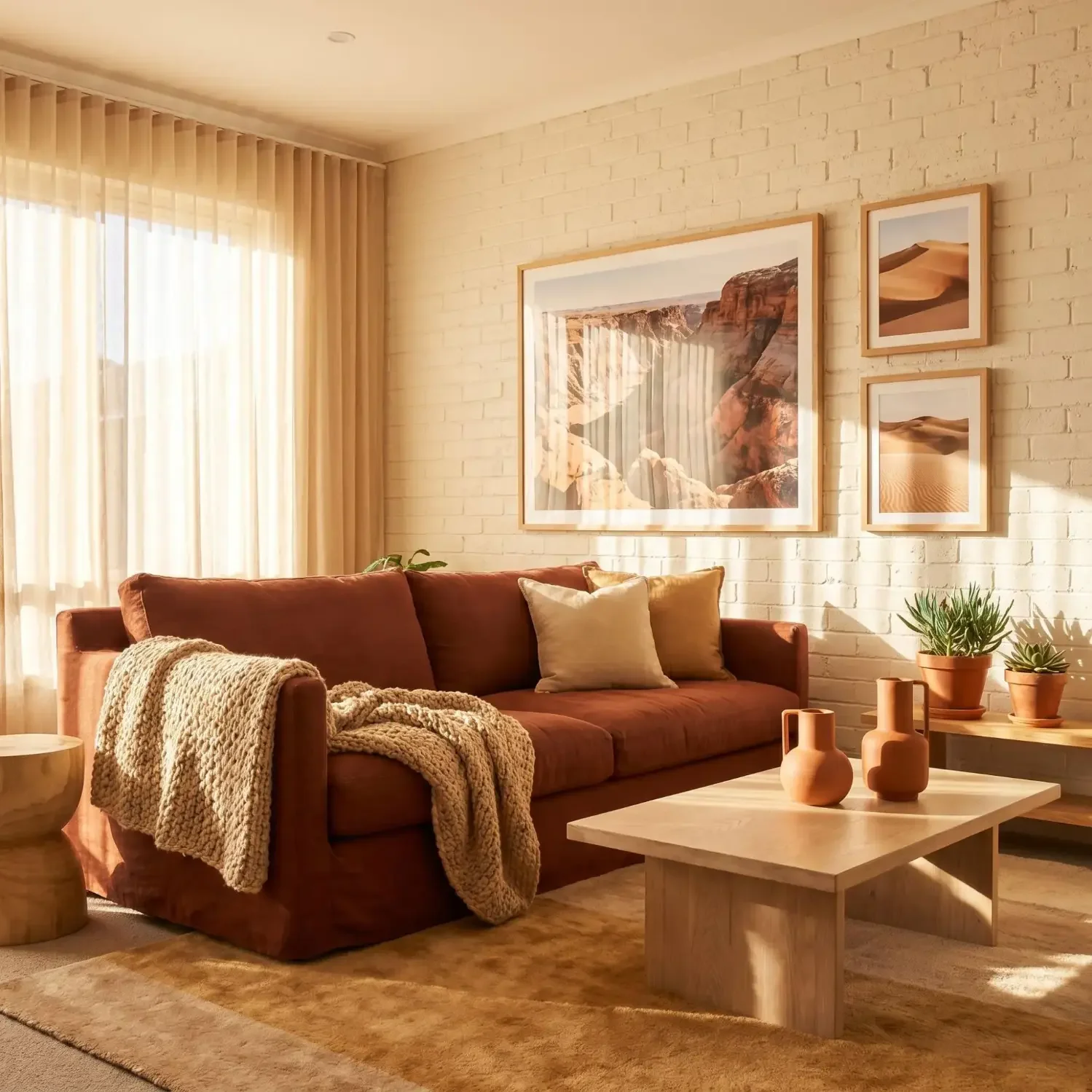 Desert canyon framed art across a feature wall