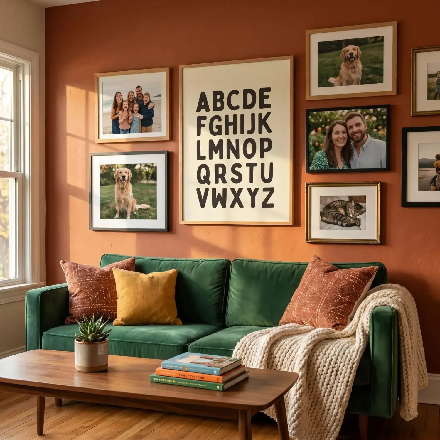 Alphabet gallery wall with family and pet photos