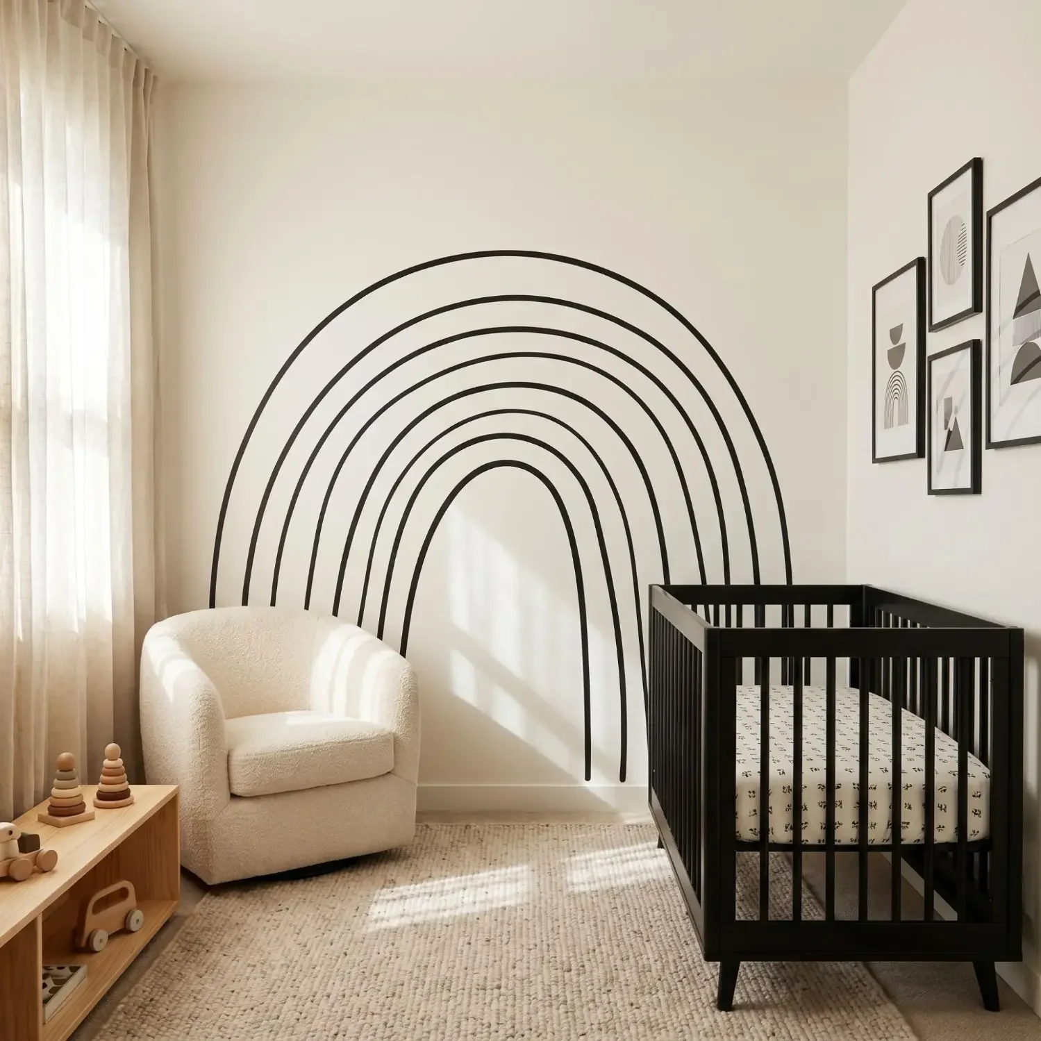 Black-and-white rainbow art minimalist nursery