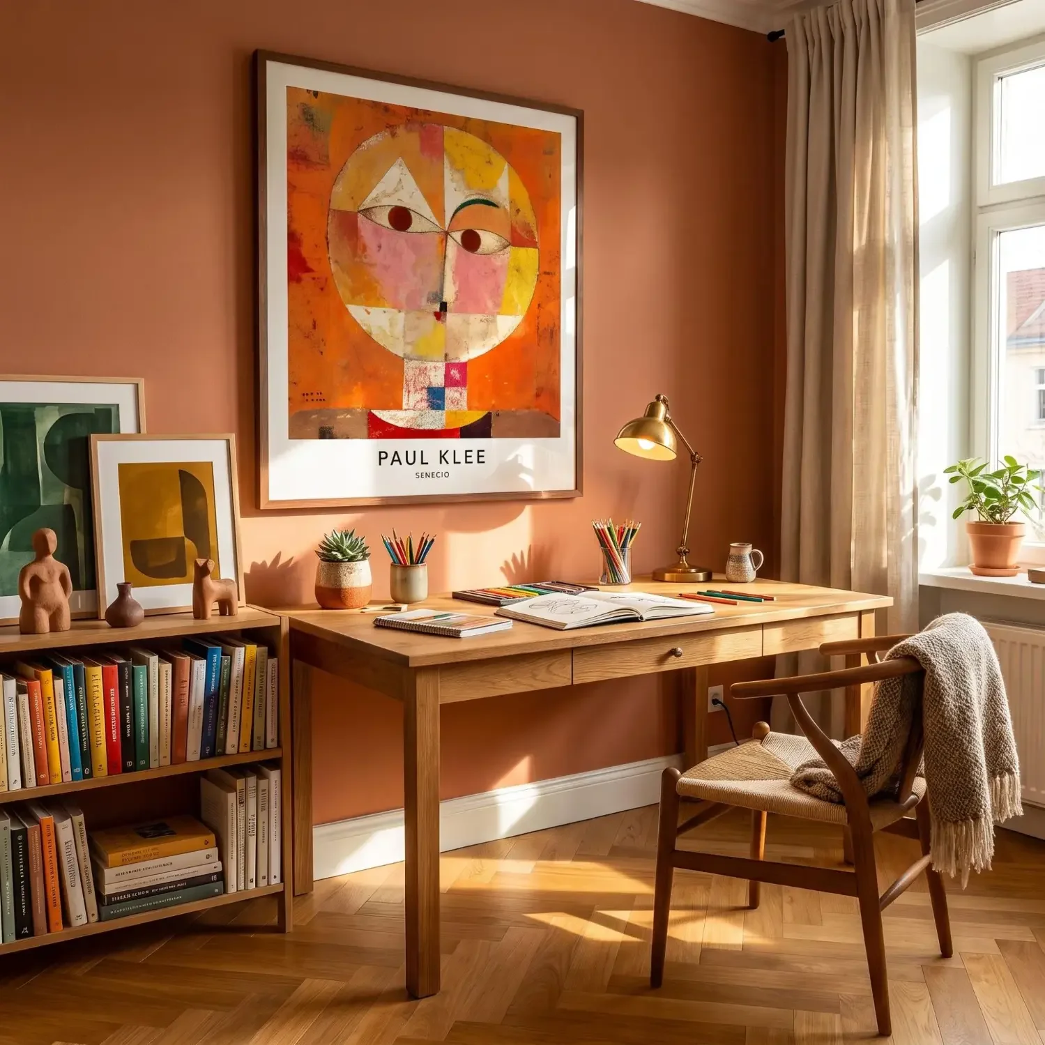 Home office with Paul Klee Senecio framed art print