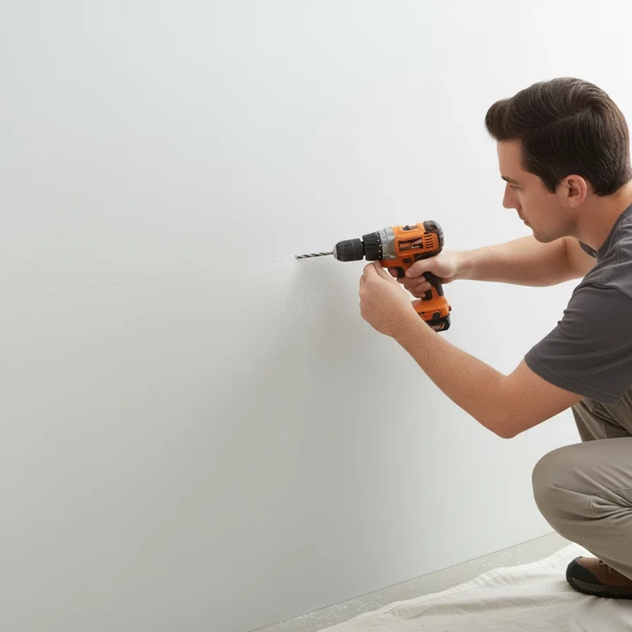 Person drilling holes into a wall
