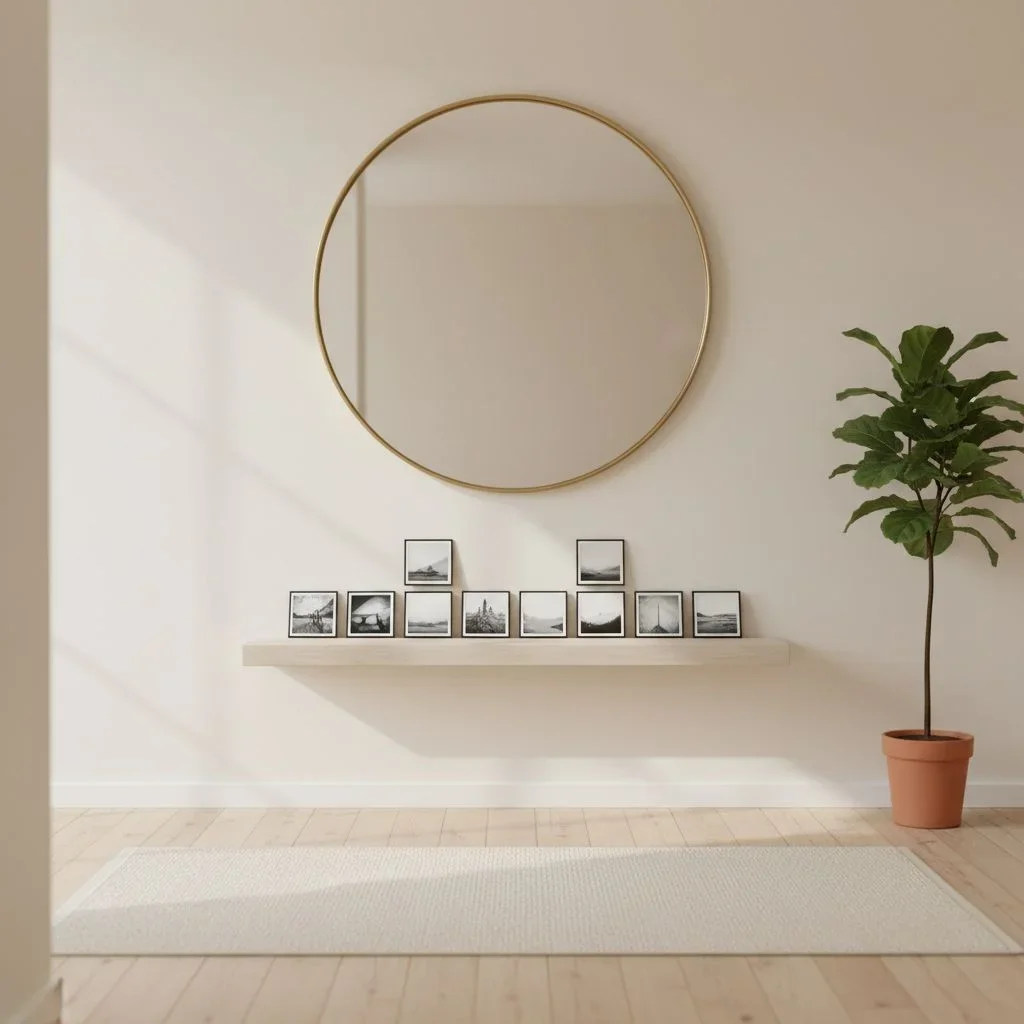 Entryway with shelving and mirror