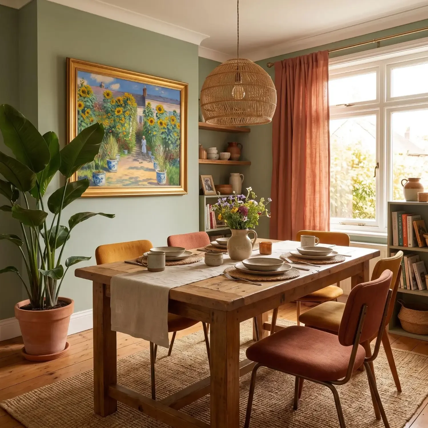 Monet Vétheuil Garden-inspired wall art in dining room
