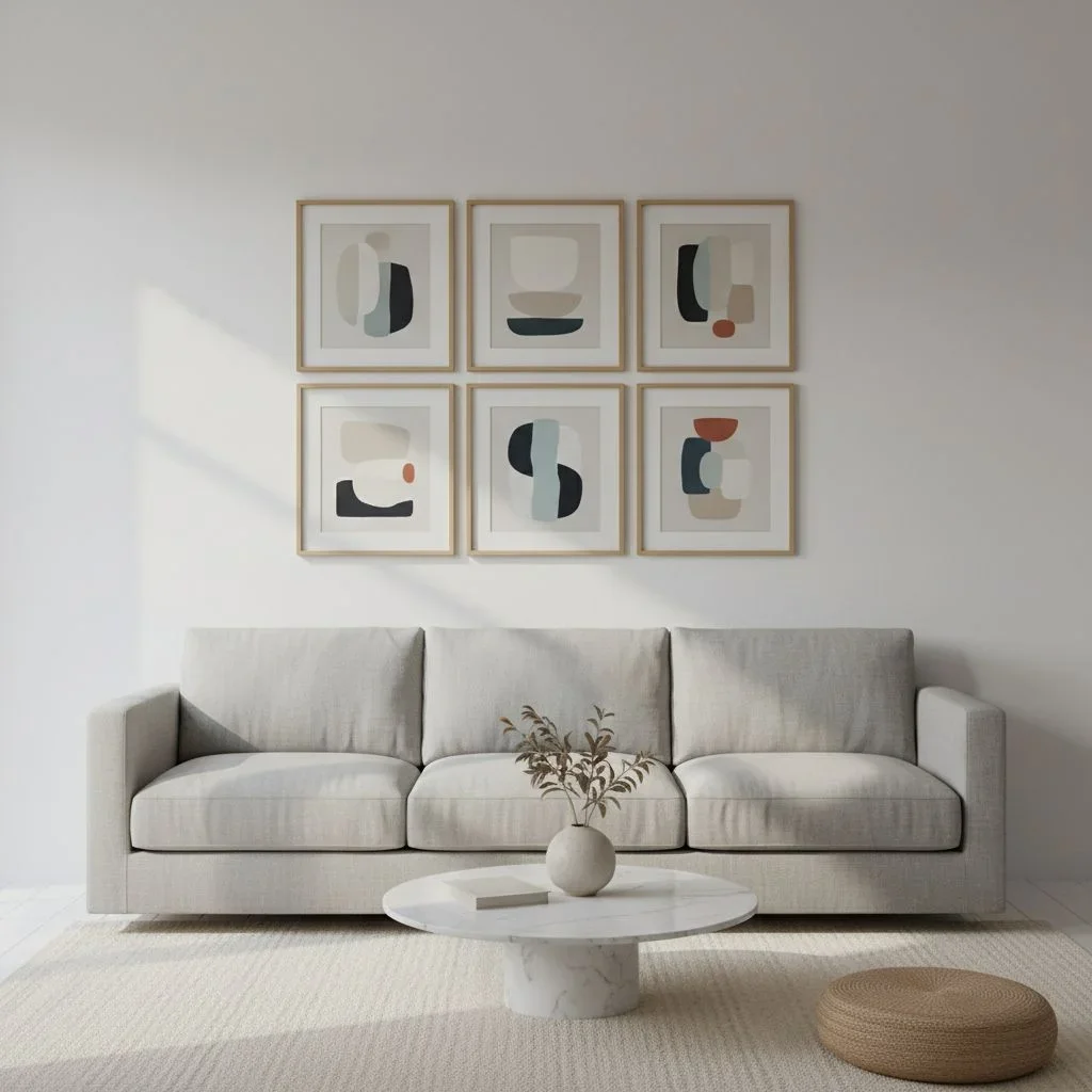 Modern living room with grid gallery wall