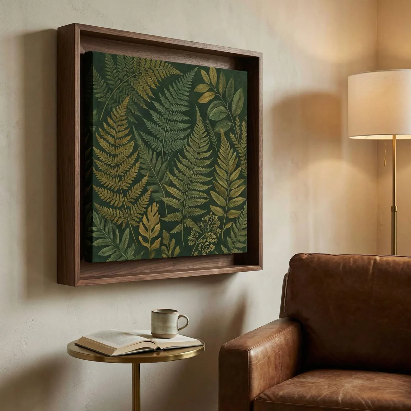 Bold canvas in deep shadow box frame decor