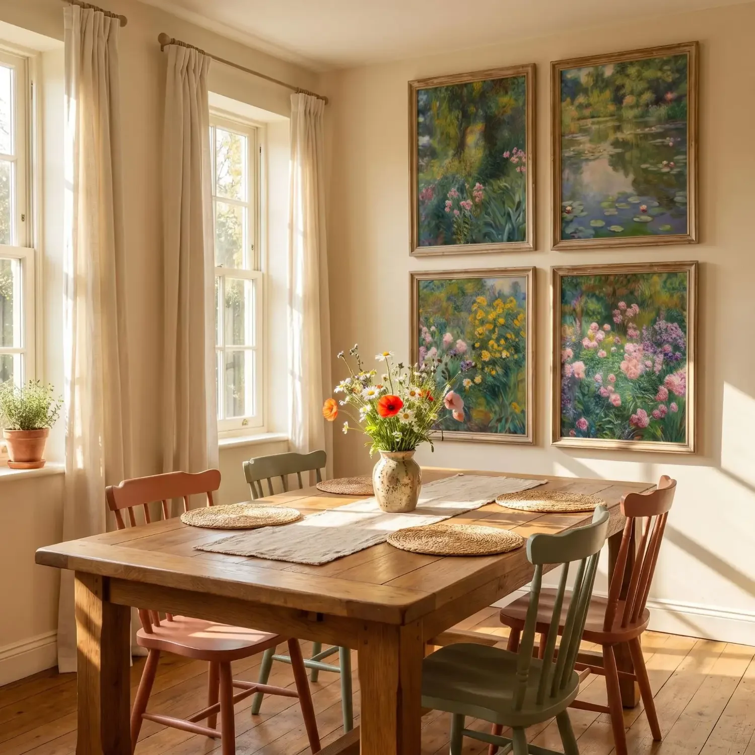 Monet Giverny garden prints displayed in a sunny room